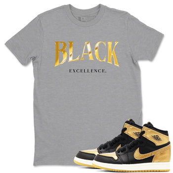 1s Black Metallic Gold shirts to match jordans Black Excellence sneaker match tees Air Jordan 1 Black Metallic Gold SNRT Sneaker Release Tees unisex cotton Heather Grey 1 crew neck shirts