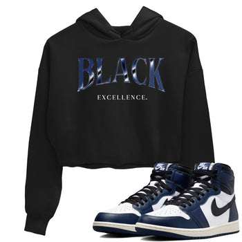 1s Midnight Navy shirts to match jordans Black Excellence sneaker match tees Air Jordan 1 Midnight Navy match shoes to clothes SNRT Sneaker Tees unisex cotton Black 1 crop tee