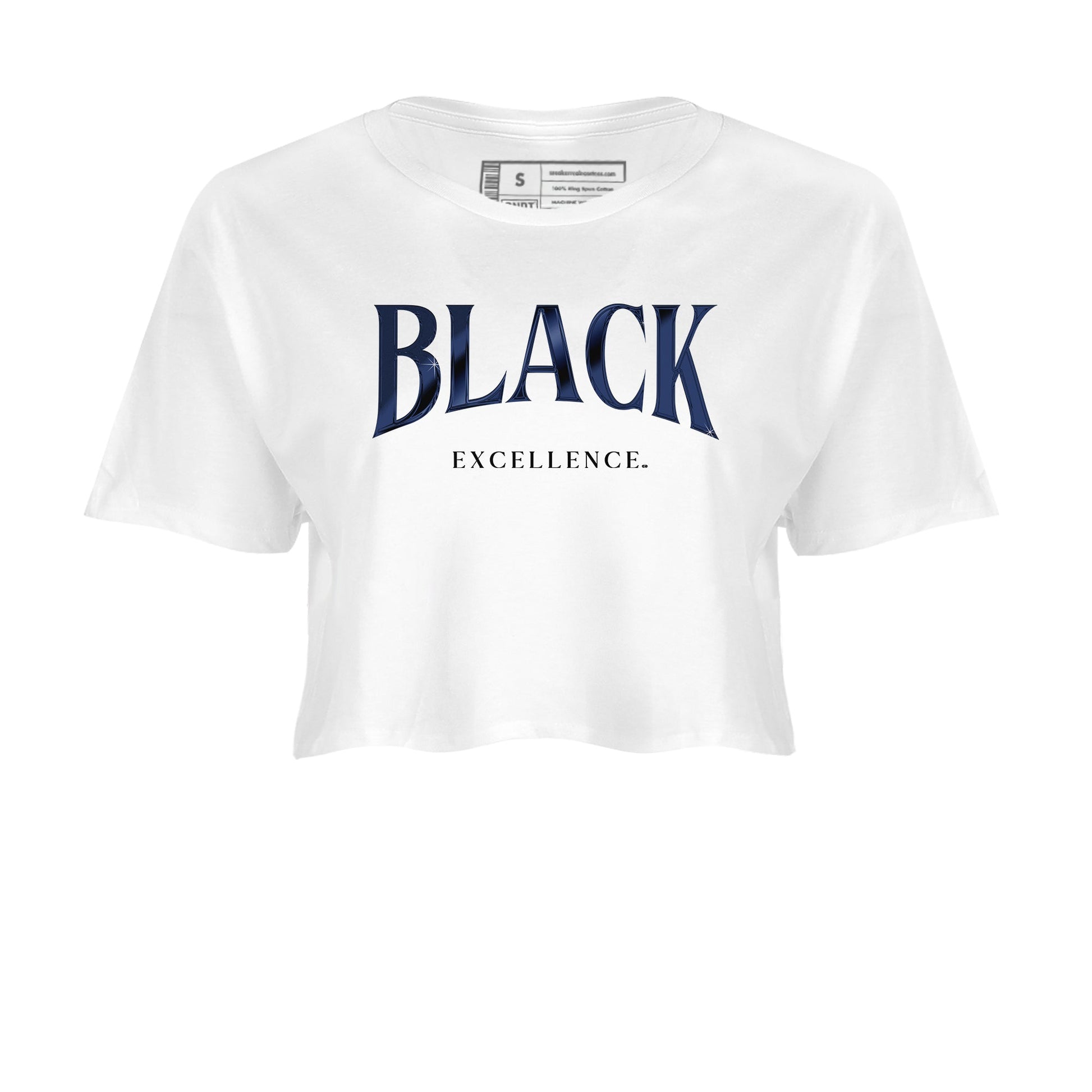 1s Midnight Navy shirts to match jordans Black Excellence sneaker match tees Air Jordan 1 Midnight Navy match shoes to clothes SNRT Sneaker Tees unisex cotton White 2 crop tee