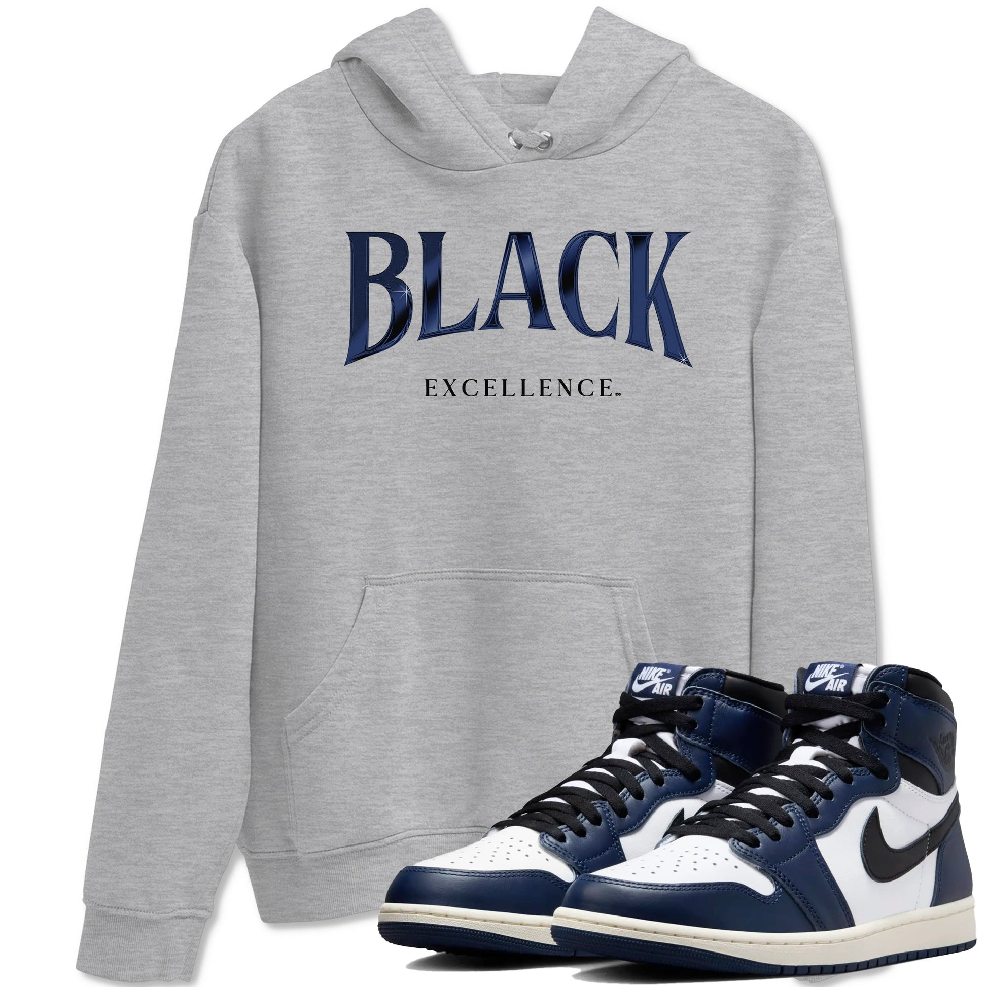 1s Midnight Navy shirts to match jordans Black Excellence sneaker match tees Air Jordan 1 Midnight Navy match shoes to clothes SNRT Sneaker Tees unisex cotton Heather Grey 1 shirts
