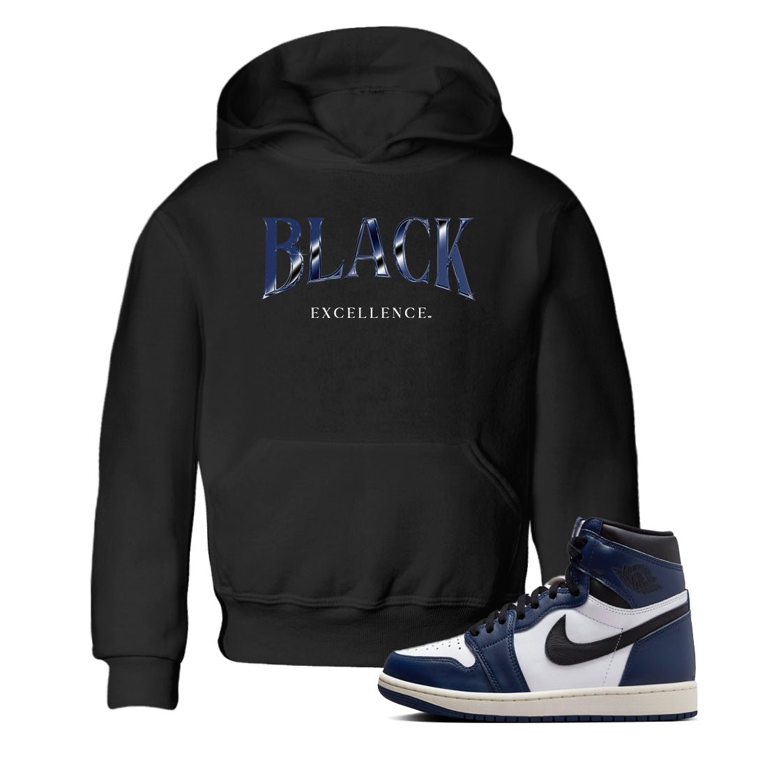 1s Midnight Navy shirts to match jordans Black Excellence sneaker match tees Air Jordan 1 Midnight Navy match shoes to clothes SNRT Sneaker Tees Youth Baby Black 1 tee