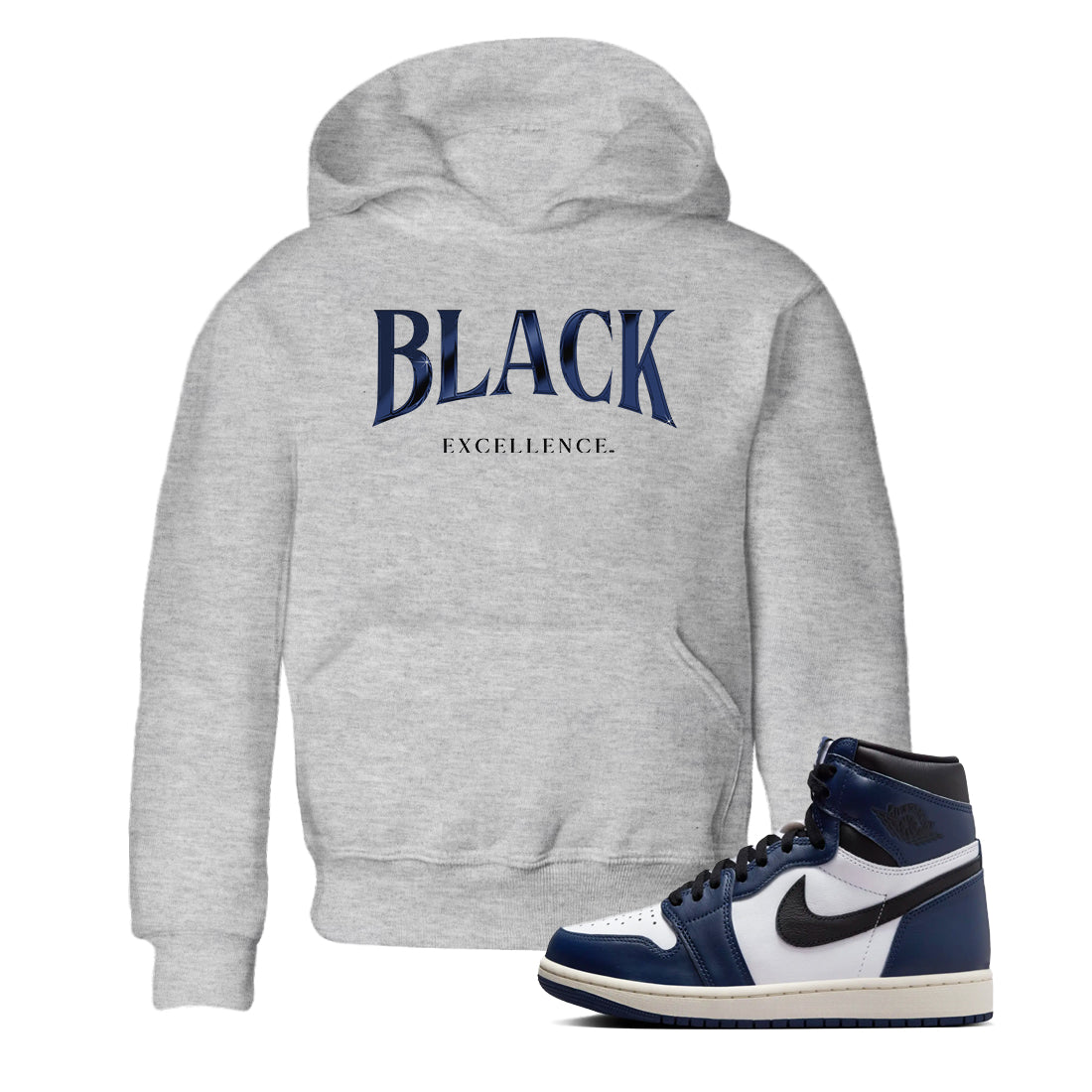 1s Midnight Navy shirts to match jordans Black Excellence sneaker match tees Air Jordan 1 Midnight Navy match shoes to clothes SNRT Sneaker Tees Youth Baby Heather Grey 1 tee