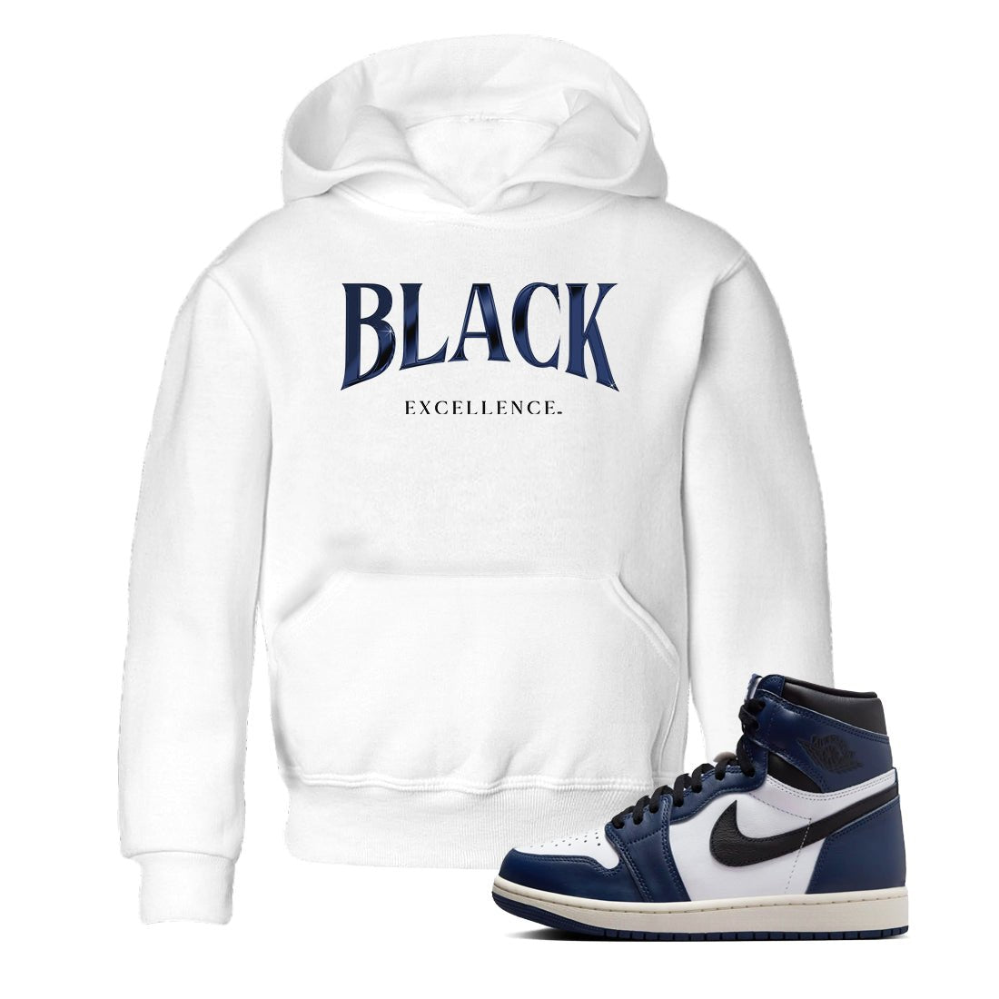 1s Midnight Navy shirts to match jordans Black Excellence sneaker match tees Air Jordan 1 Midnight Navy match shoes to clothes SNRT Sneaker Tees Youth Baby White 1 tee