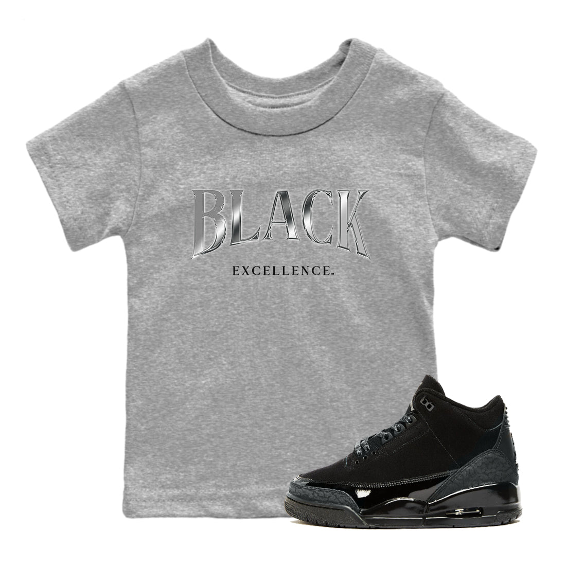 3s Black Cat shirts to match jordans Black Excellence sneaker match tees Air Jordan 3 Retro Black Cat match shoes to clothes SNRT Sneaker Tees Youth Baby Heather Grey 1 tee
