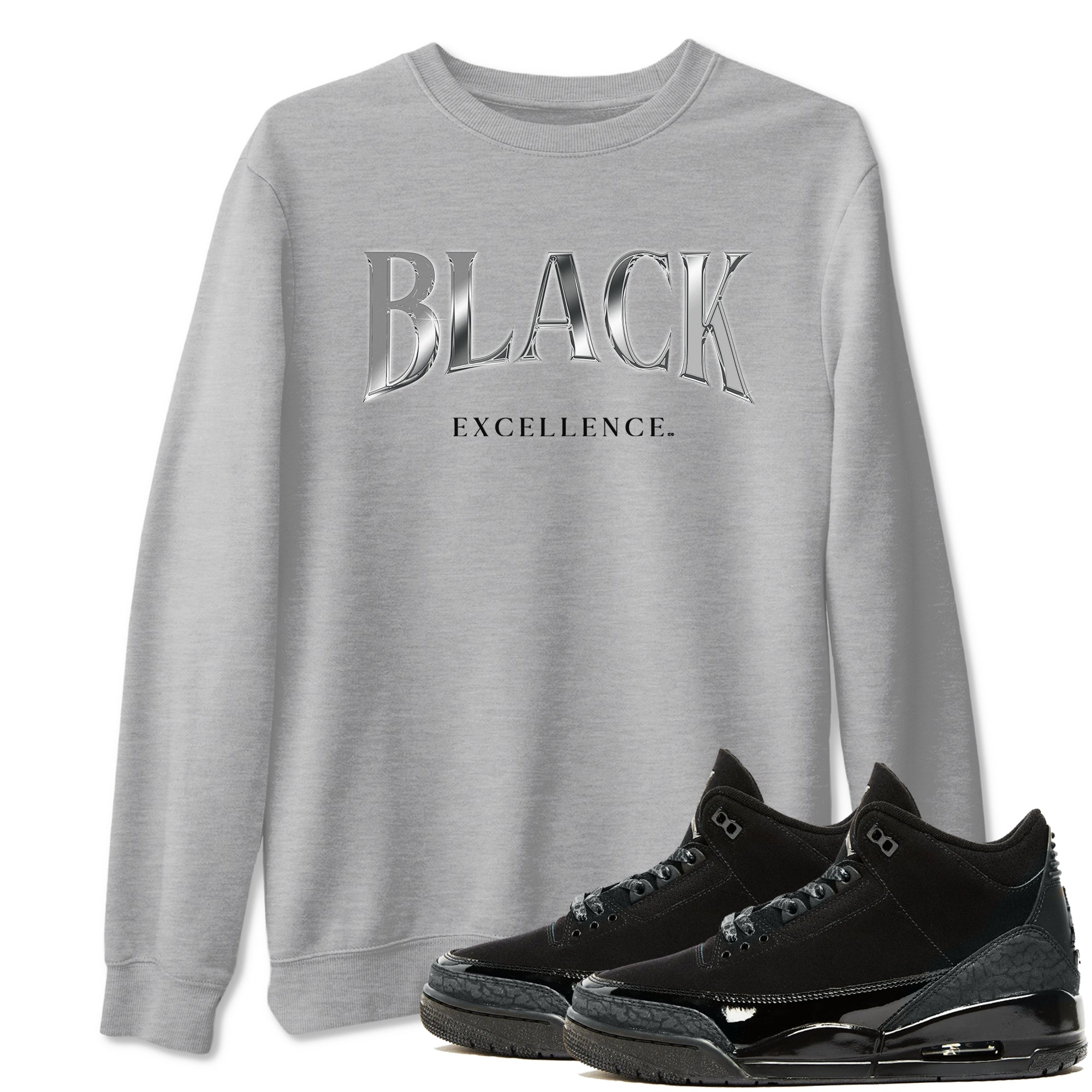 3s Black Cat shirts to match jordans Black Excellence sneaker match tees Air Jordan 3 Retro Black Cat match shoes to clothes SNRT Sneaker Tees unisex cotton Heather Grey 1 shirts