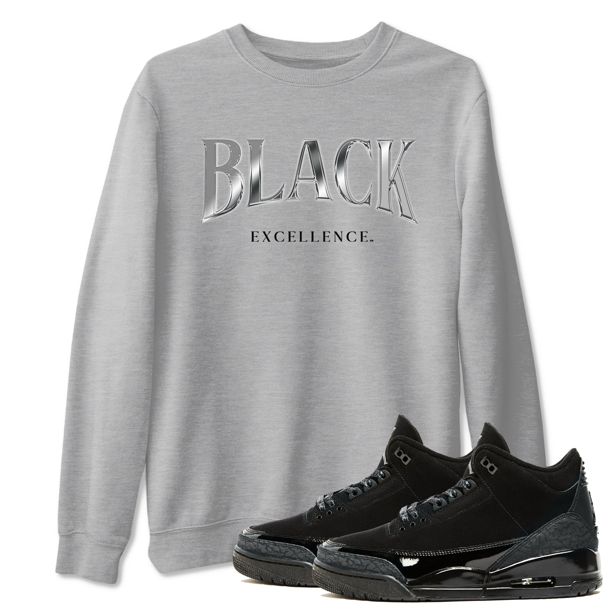 3s Black Cat shirts to match jordans Black Excellence sneaker match tees Air Jordan 3 Retro Black Cat match shoes to clothes SNRT Sneaker Tees unisex cotton Heather Grey 1 shirts