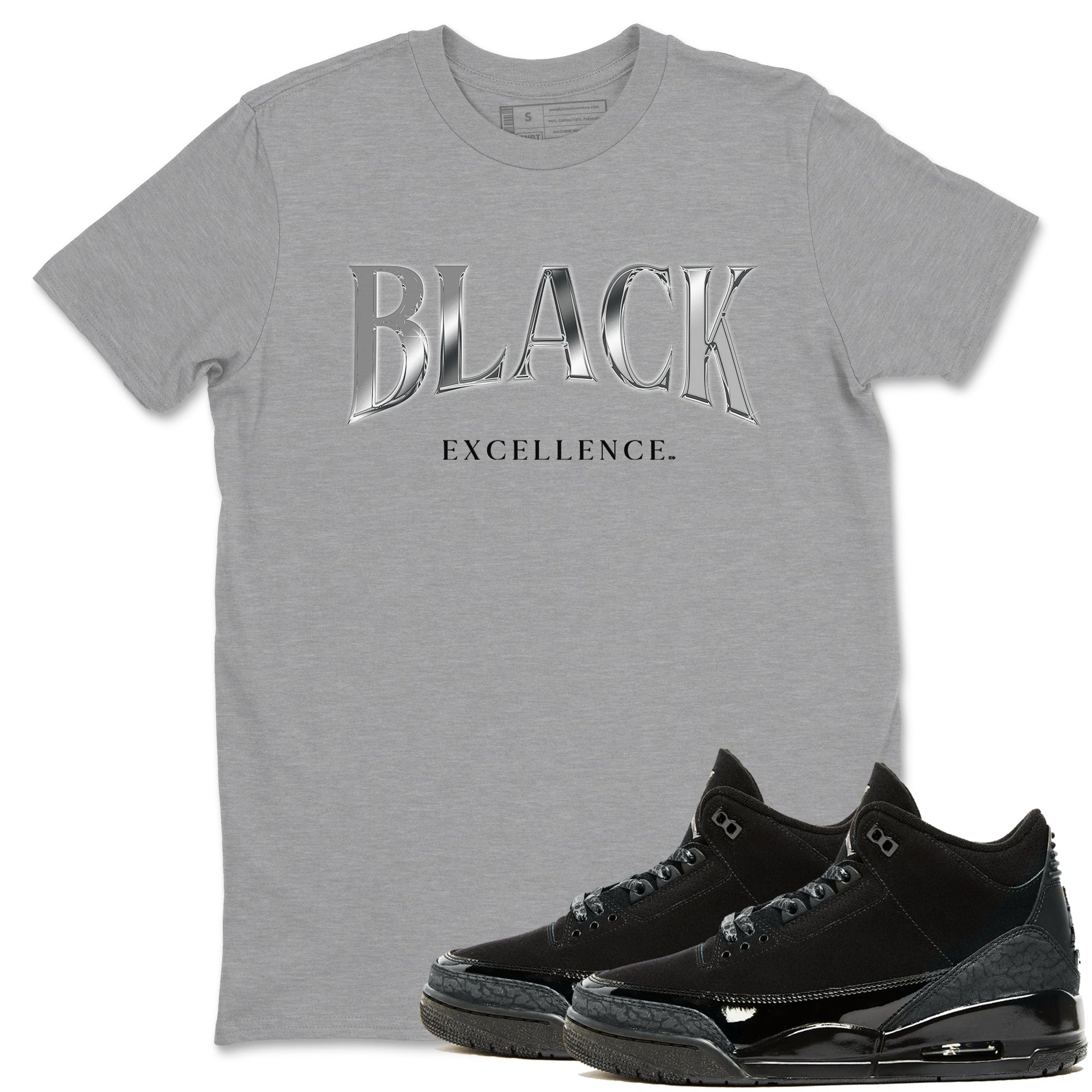 3s Black Cat shirts to match jordans Black Excellence sneaker match tees Air Jordan 3 Retro Black Cat match shoes to clothes SNRT Sneaker Tees unisex cotton Heather Grey 1 shirts