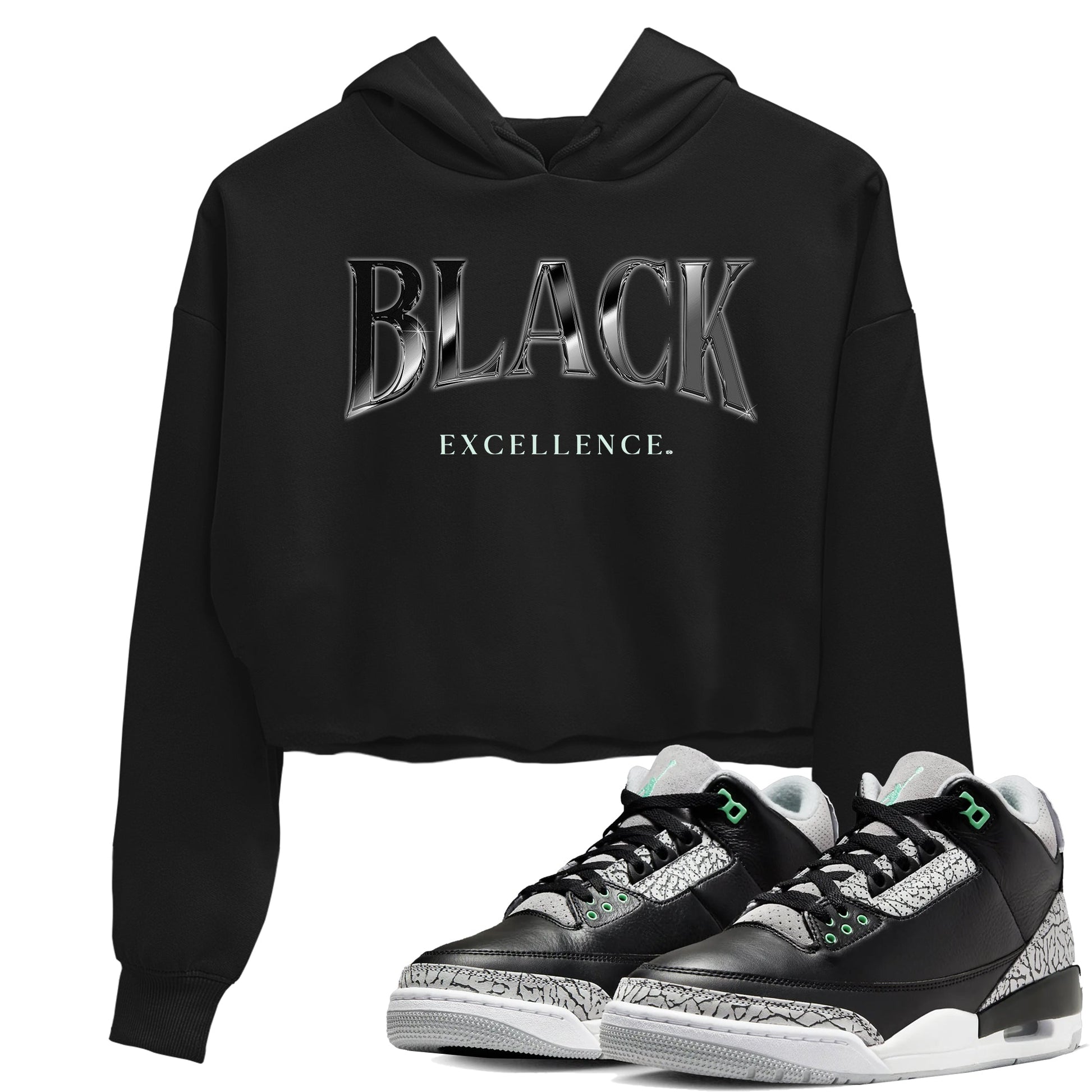 3s Green Glow shirt to match jordans Black Excellence sneaker tees Air Jordan 3 Green Glow SNRT Sneaker Release Tees Black 1 crop length shirt