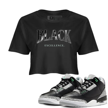 3s Green Glow shirt to match jordans Black Excellence sneaker tees Air Jordan 3 Green Glow SNRT Sneaker Release Tees Black 1 crop length shirt
