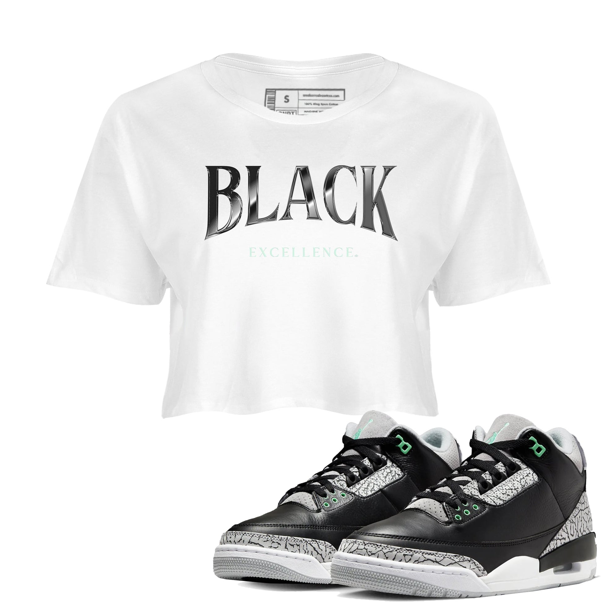 3s Green Glow shirt to match jordans Black Excellence sneaker tees Air Jordan 3 Green Glow SNRT Sneaker Release Tees White 1 crop length shirt