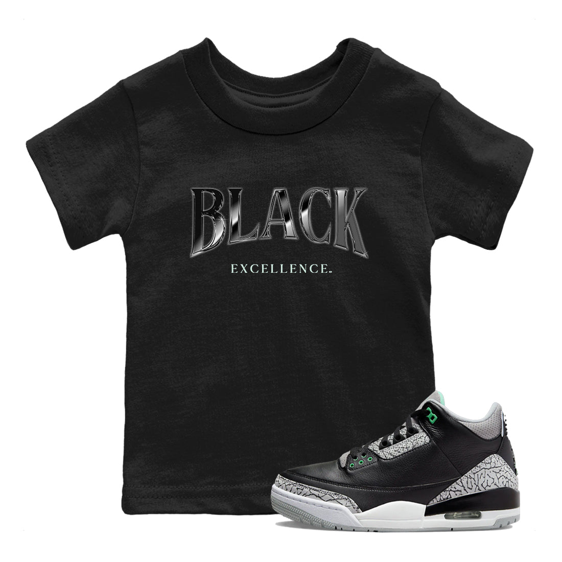 3s Green Glow shirt to match jordans Black Excellence sneaker tees Air Jordan 3 Green Glow SNRT sneaker release tees baby toddler Black 1 cotton Shirt