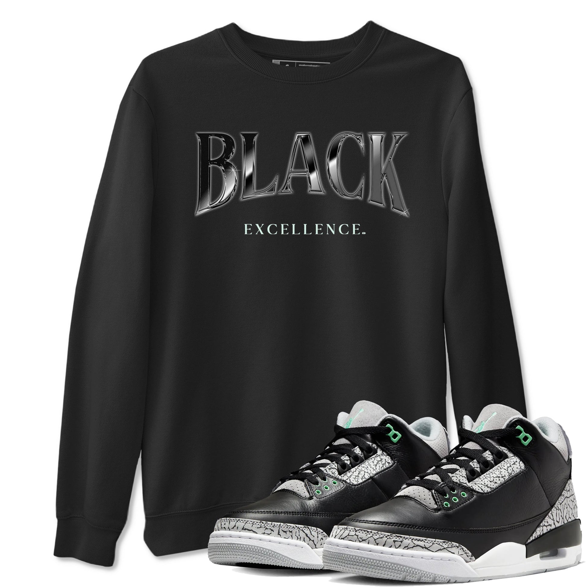 3s Green Glow shirt to match jordans Black Excellence sneaker tees Air Jordan 3 Green Glow SNRT Sneaker Release Tees unisex cotton Black 1 crew neck shirt