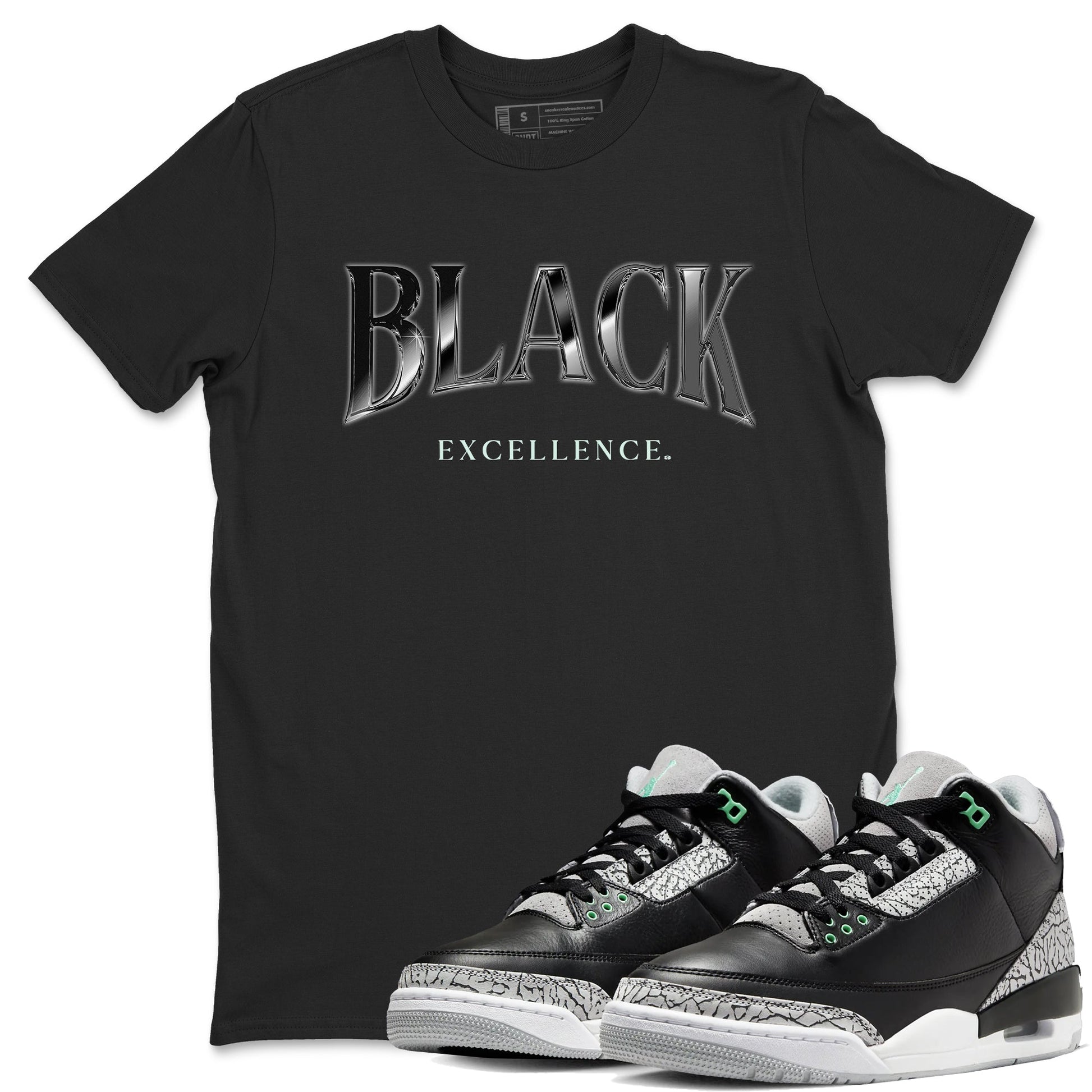 3s Green Glow shirt to match jordans Black Excellence sneaker tees Air Jordan 3 Green Glow SNRT Sneaker Release Tees unisex cotton Black 1 crew neck shirt