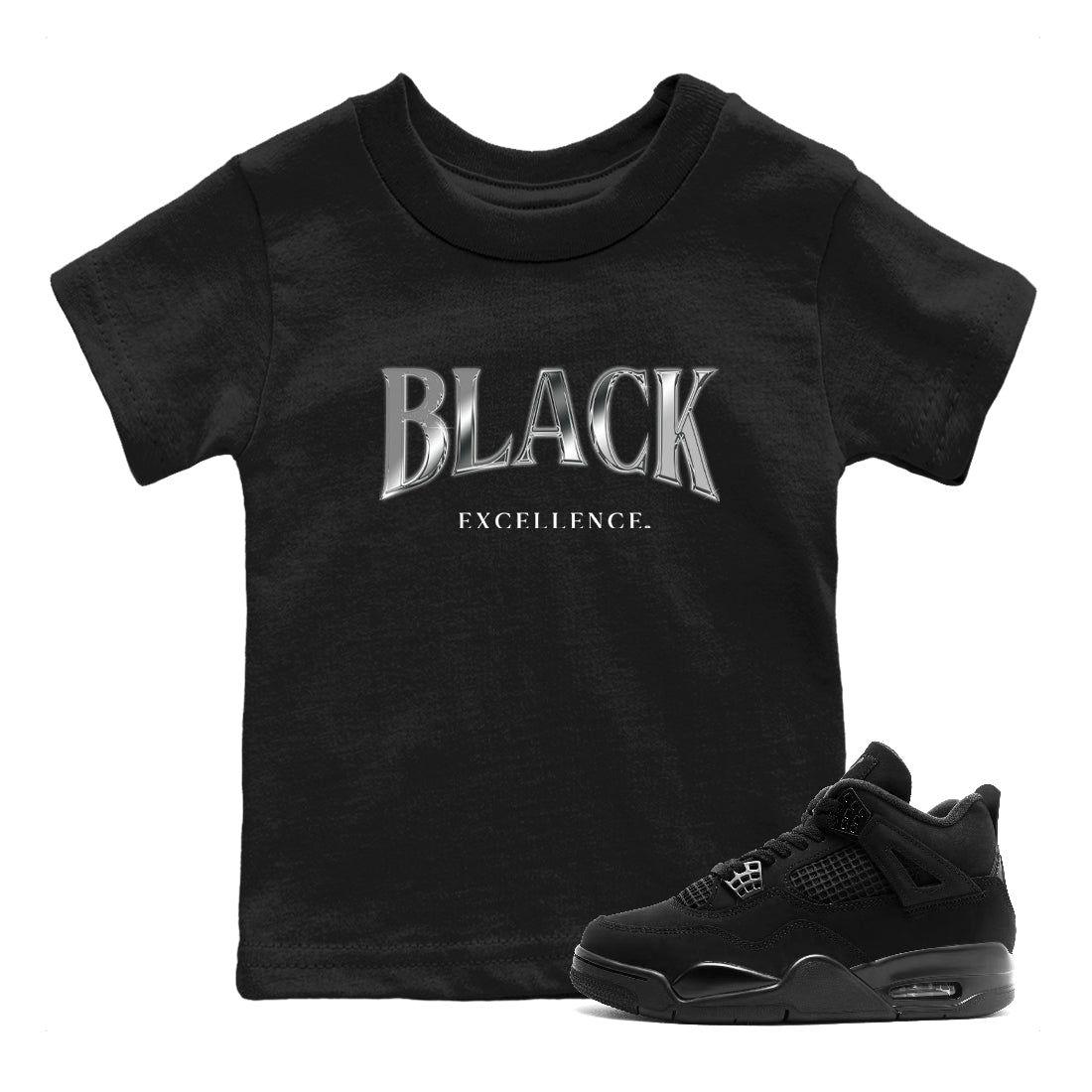 Sneaker match tees – Sneaker Tees To Match Air Jordan 4 Black Cat Shoes – Black Excellence Kids T-Shirt Black 1