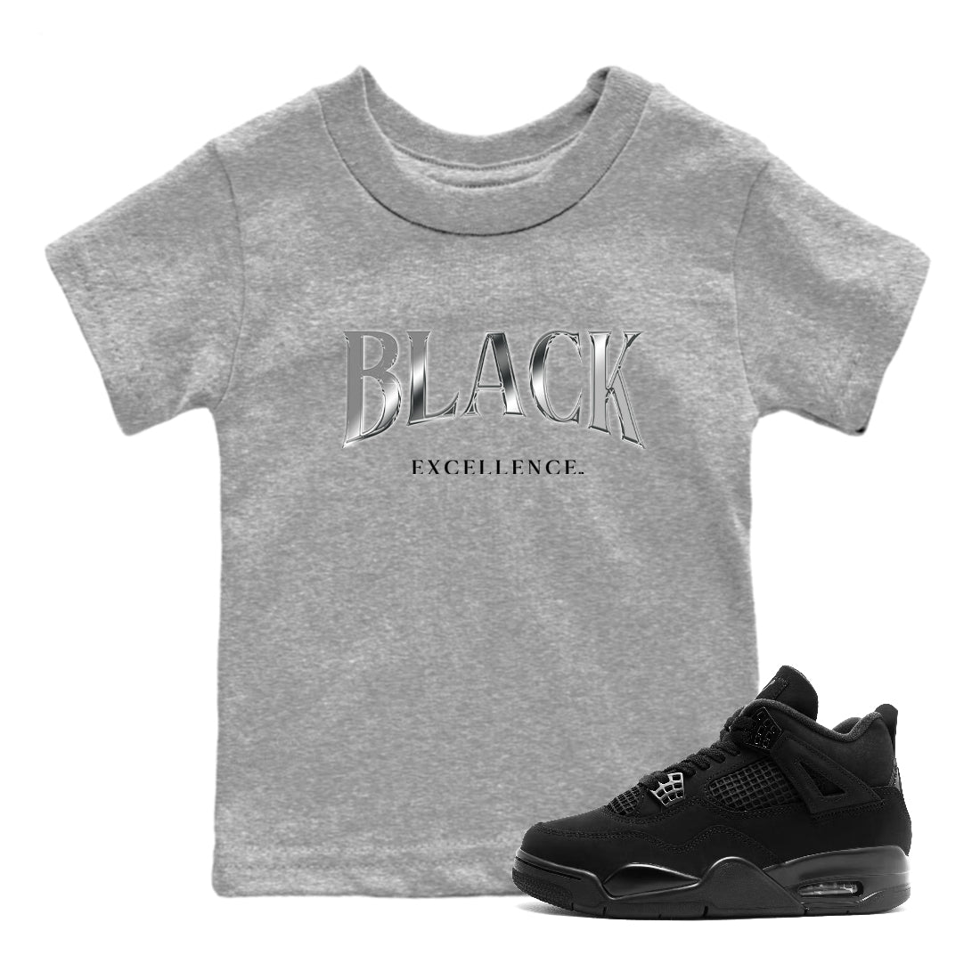 Sneaker match tees – Sneaker Tees To Match Air Jordan 4 Black Cat Shoes – Black Excellence Kids T-Shirt Heather Grey 1
