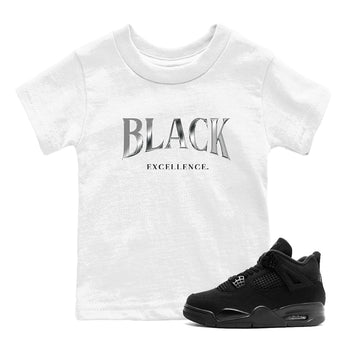 Sneaker match tees – Sneaker Tees To Match Air Jordan 4 Black Cat Shoes – Black Excellence Kids T-Shirt White 1