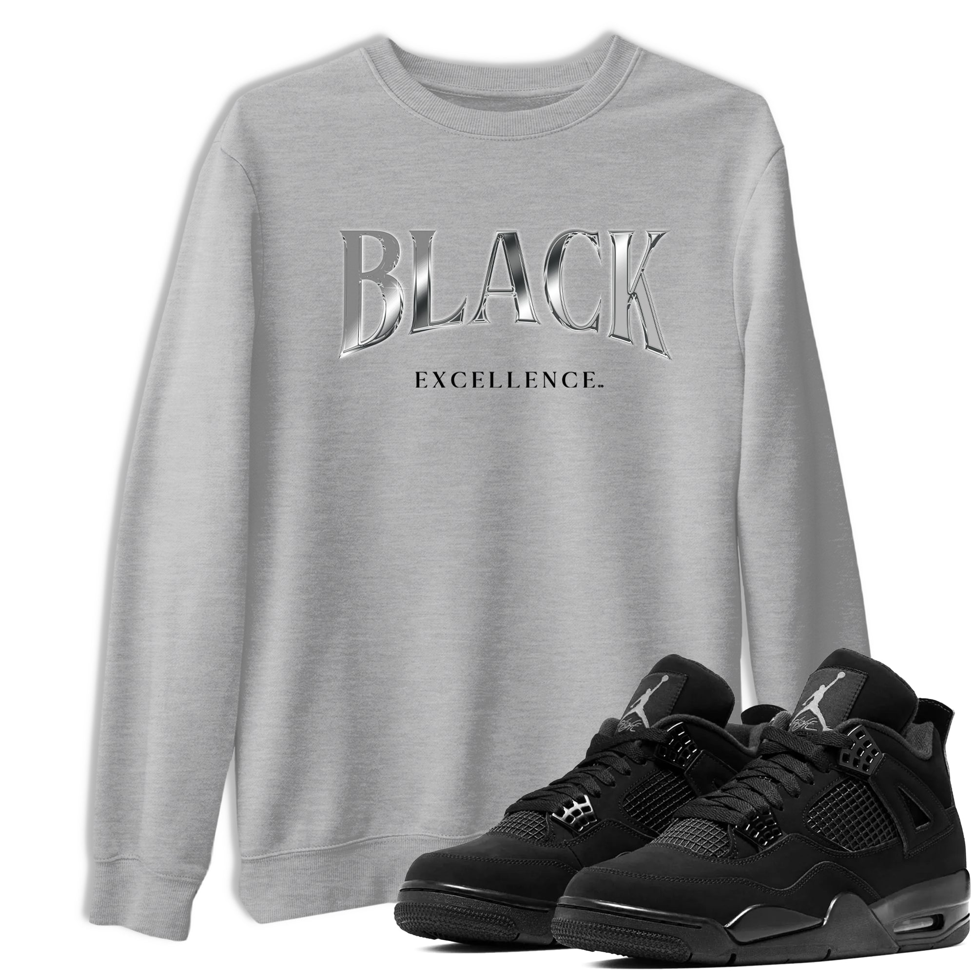 Sneaker match tees – Sneaker Tees To Match Air Jordan 4 Black Cat Shoes – Black Excellence Tee Heather Grey 1