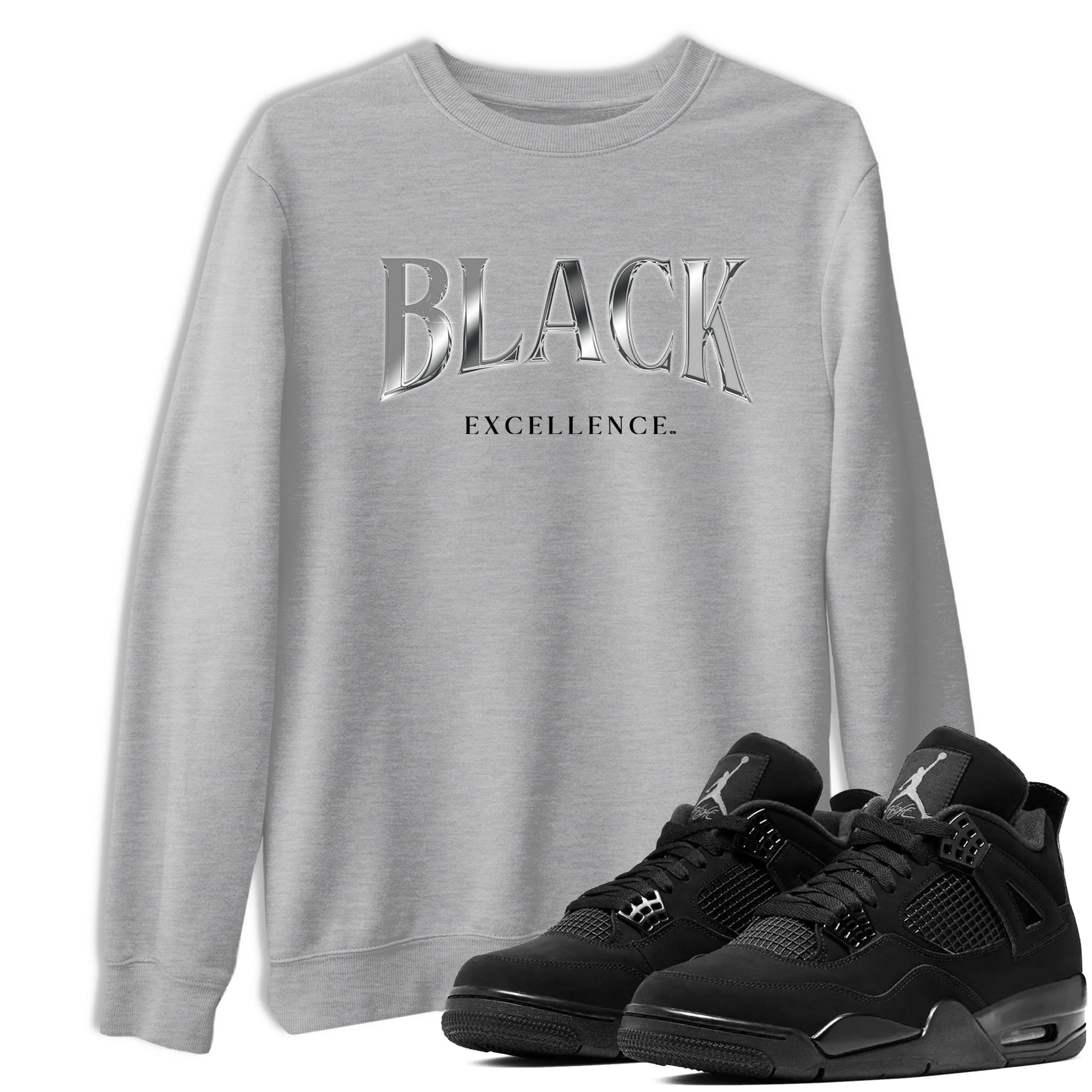 Sneaker match tees – Sneaker Tees To Match Air Jordan 4 Black Cat Shoes – Black Excellence Tee Heather Grey 1