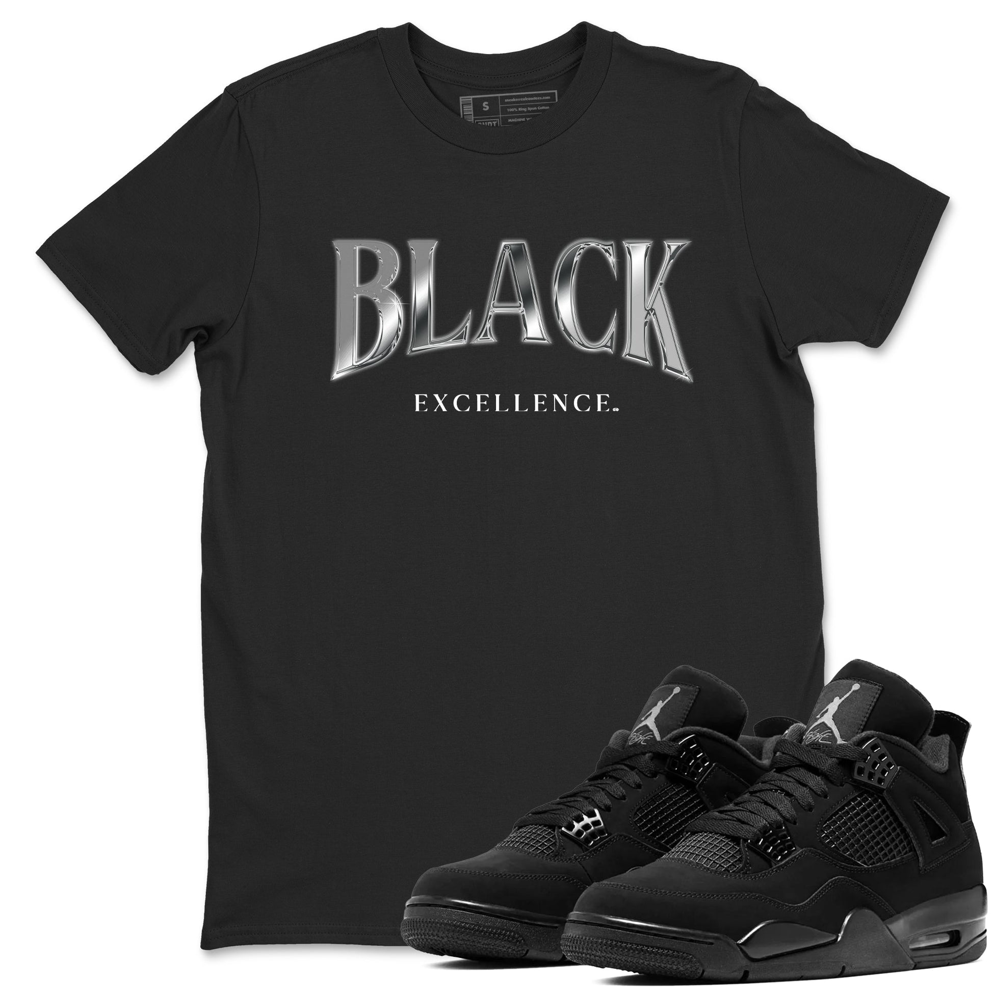 Sneaker match tees – Sneaker Tees To Match Air Jordan 4 Black Cat Shoes – Black Excellence Tee Black 1