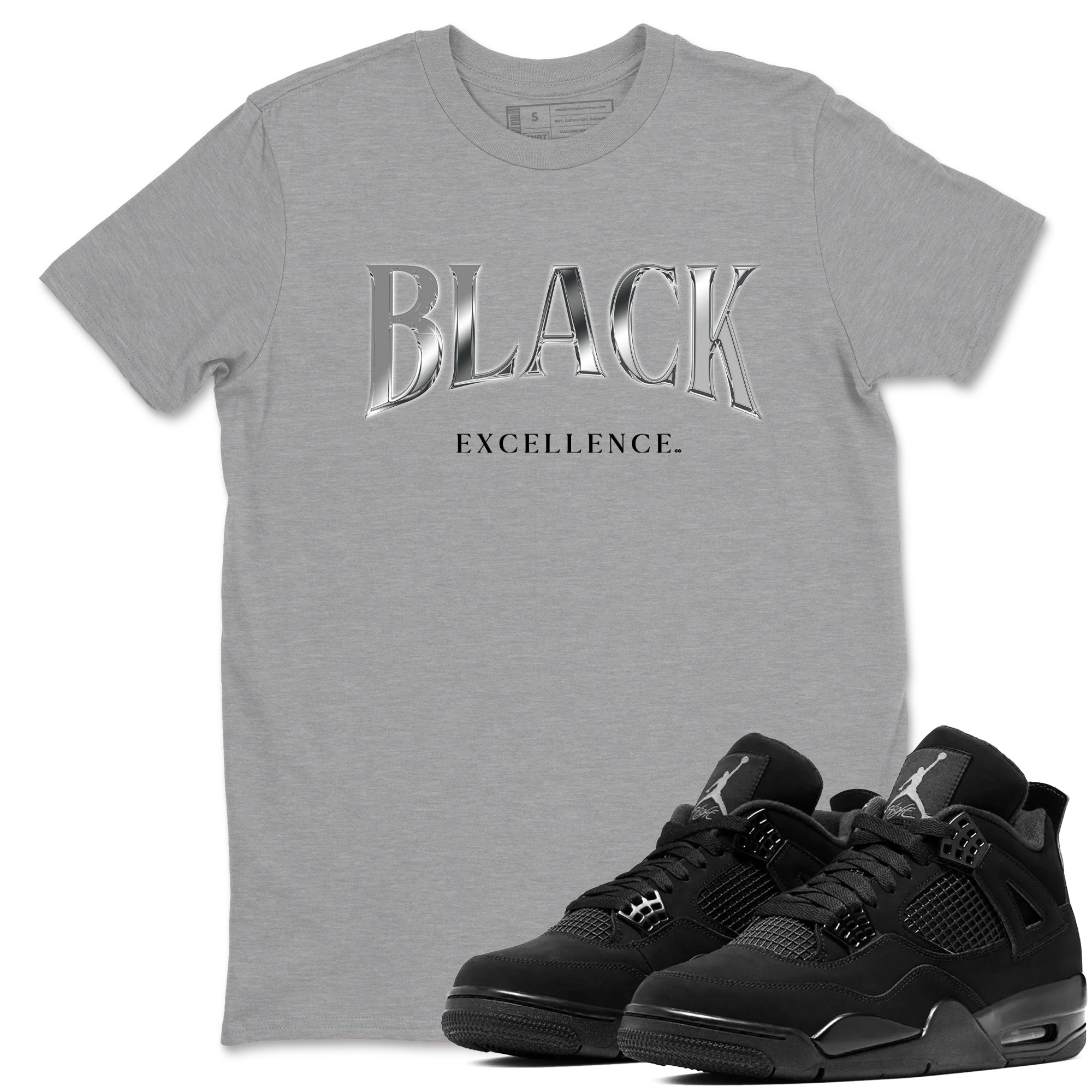 Sneaker match tees – Sneaker Tees To Match Air Jordan 4 Black Cat Shoes – Black Excellence Tee Heather Grey 1