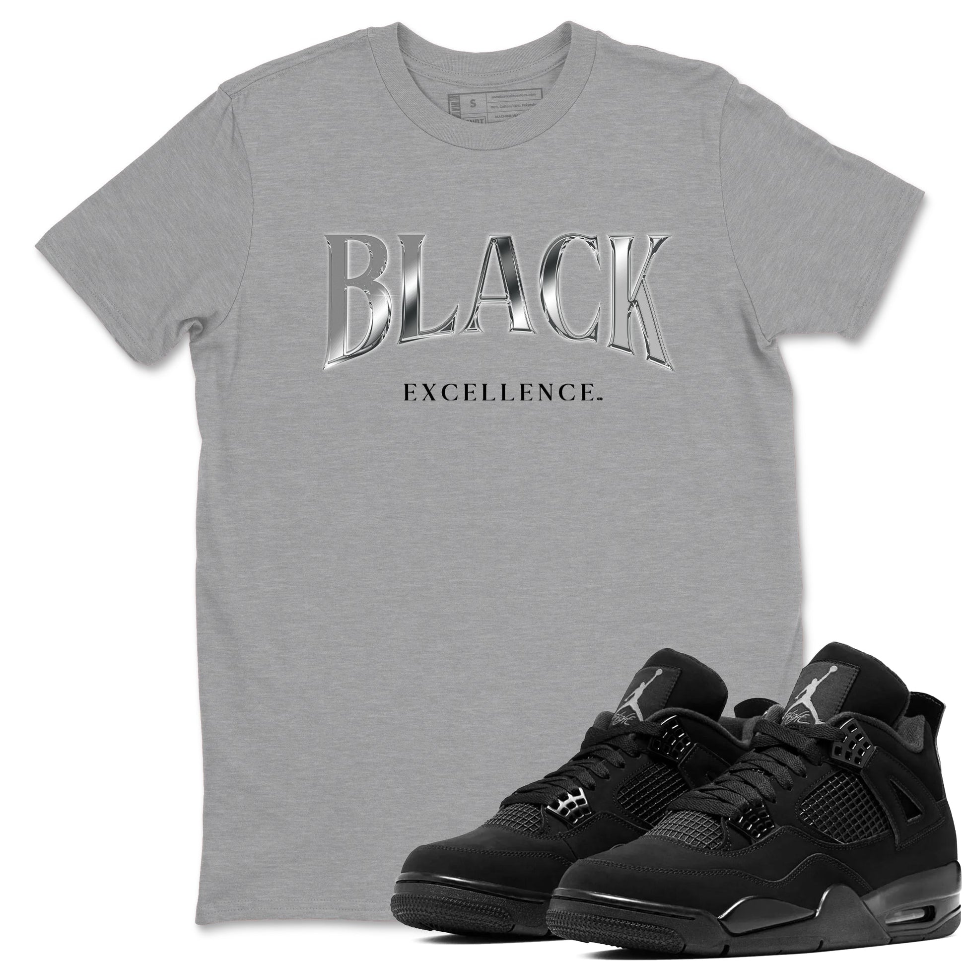Sneaker match tees – Sneaker Tees To Match Air Jordan 4 Black Cat Shoes – Black Excellence Tee Heather Grey 1
