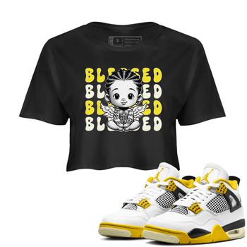 Air Jordan 4 Vivid Sulfur shirt to match jordans Blessed sneaker tees 4s Vivid Sulfur SNRT Sneaker Release Tees Black 1 crop length shirt