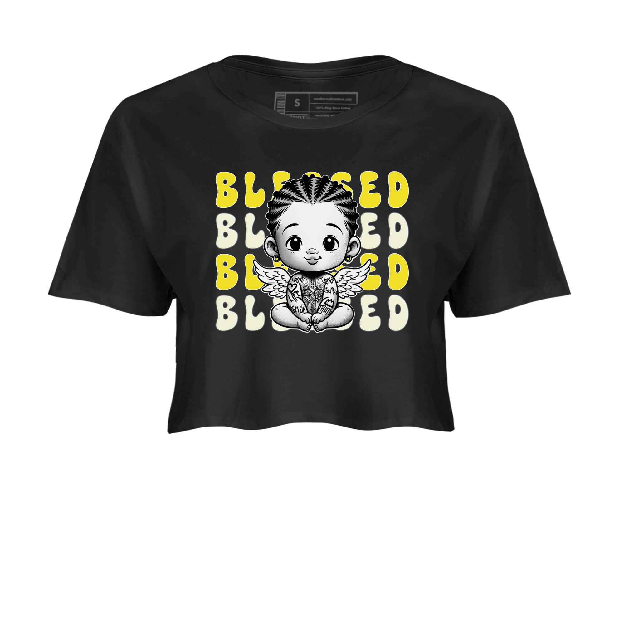Air Jordan 4 Vivid Sulfur shirt to match jordans Blessed sneaker tees 4s Vivid Sulfur SNRT Sneaker Release Tees Black 2 crop length shirt