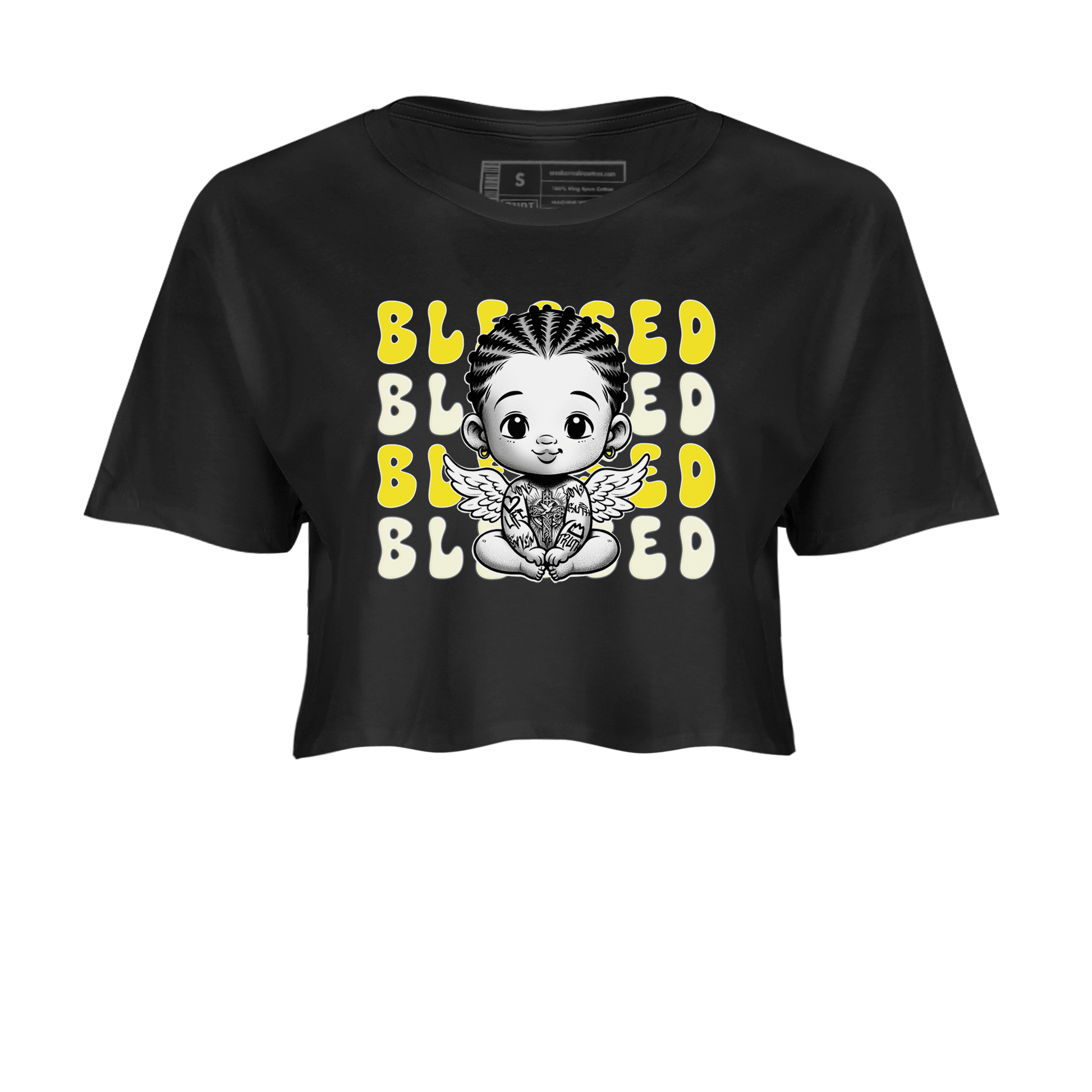 Air Jordan 4 Vivid Sulfur shirt to match jordans Blessed sneaker tees 4s Vivid Sulfur SNRT Sneaker Release Tees Black 2 crop length shirt