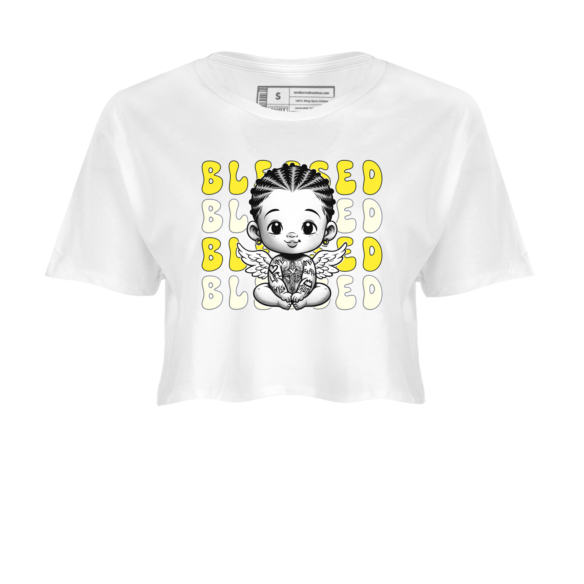 Air Jordan 4 Vivid Sulfur shirt to match jordans Blessed sneaker tees 4s Vivid Sulfur SNRT Sneaker Release Tees White 2 crop length shirt