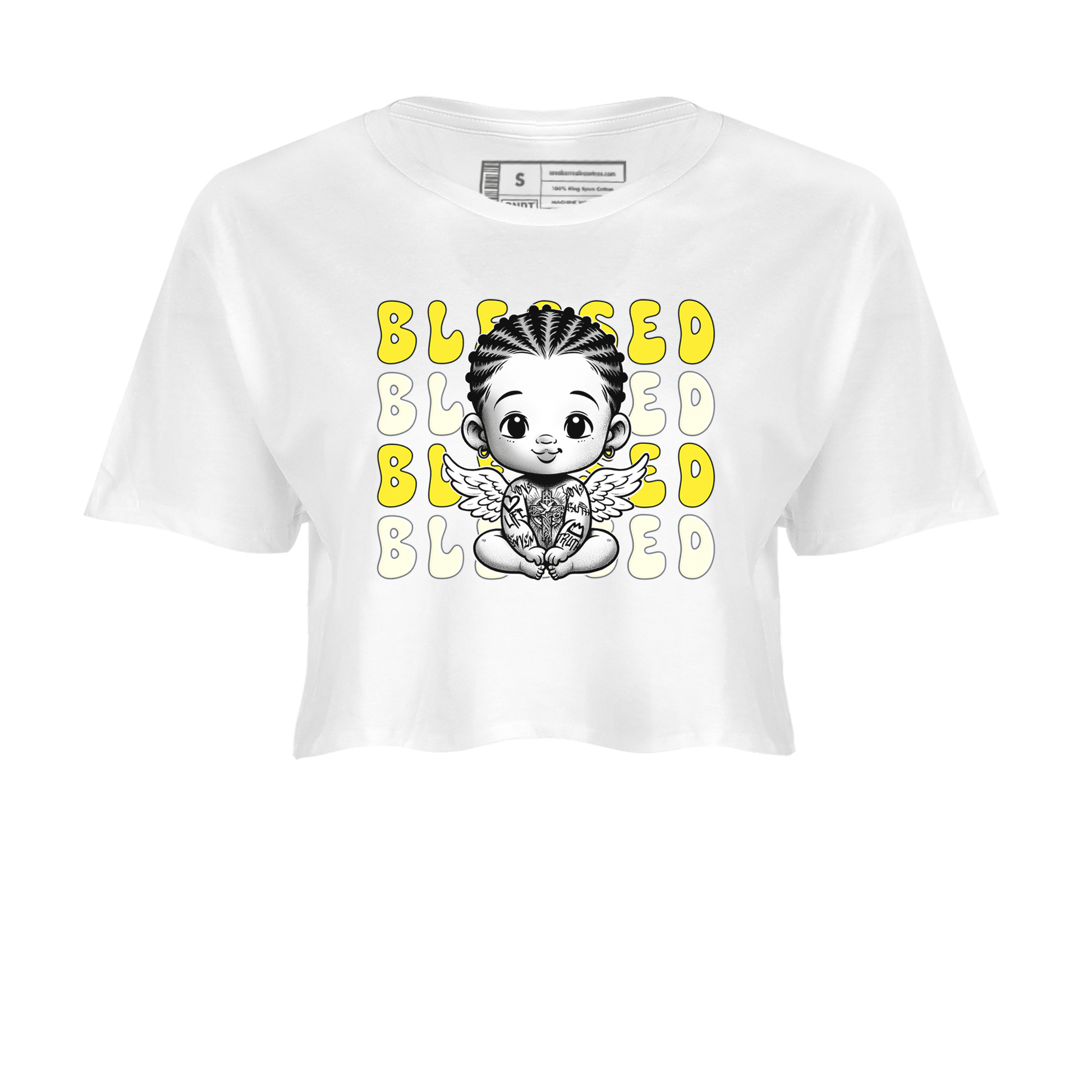 Air Jordan 4 Vivid Sulfur shirt to match jordans Blessed sneaker tees 4s Vivid Sulfur SNRT Sneaker Release Tees White 2 crop length shirt