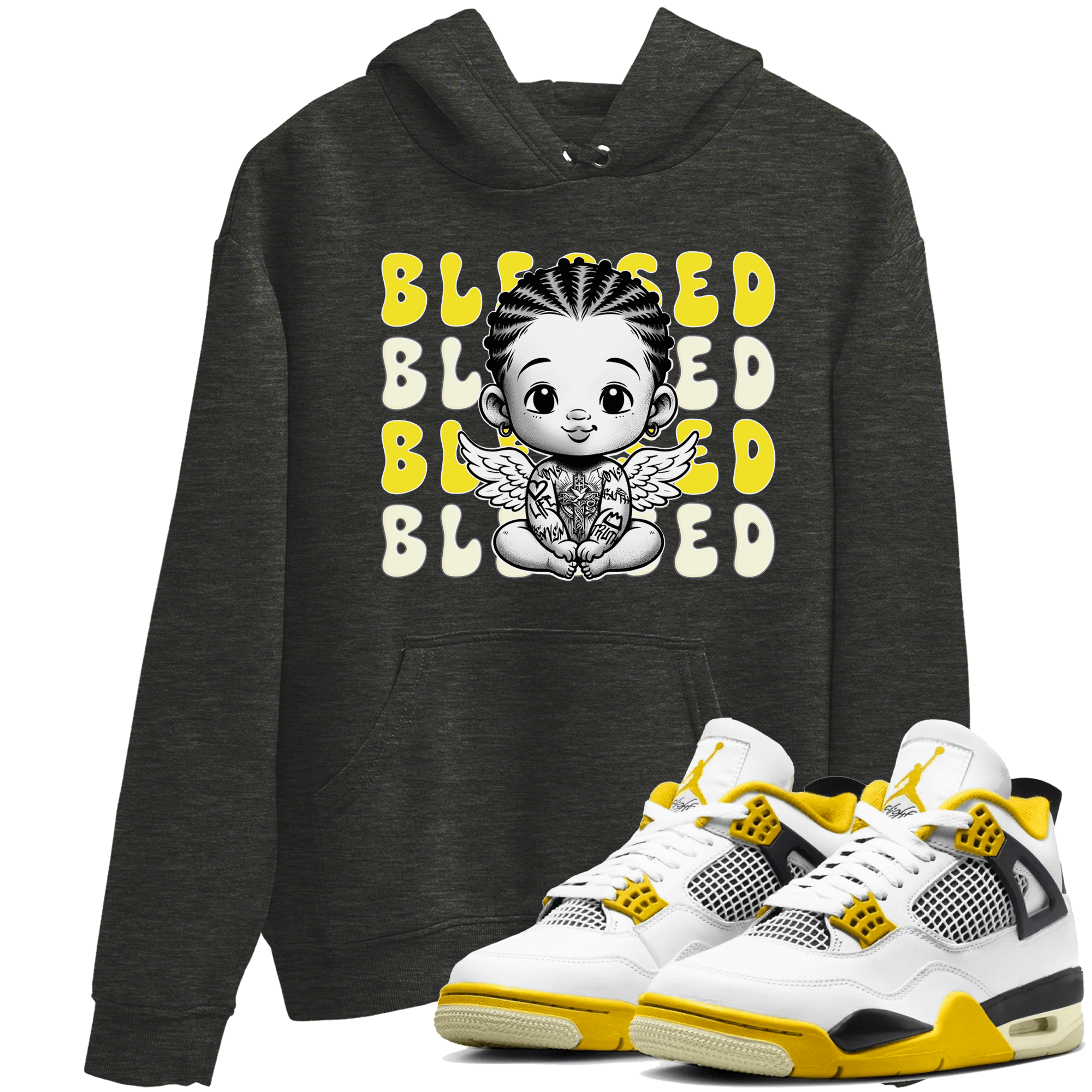 Air Jordan 4 Vivid Sulfur shirt to match jordans Blessed sneaker tees 4s Vivid Sulfur SNRT Sneaker Release Tees unisex cotton Charcoal Heather 1 crew neck shirt