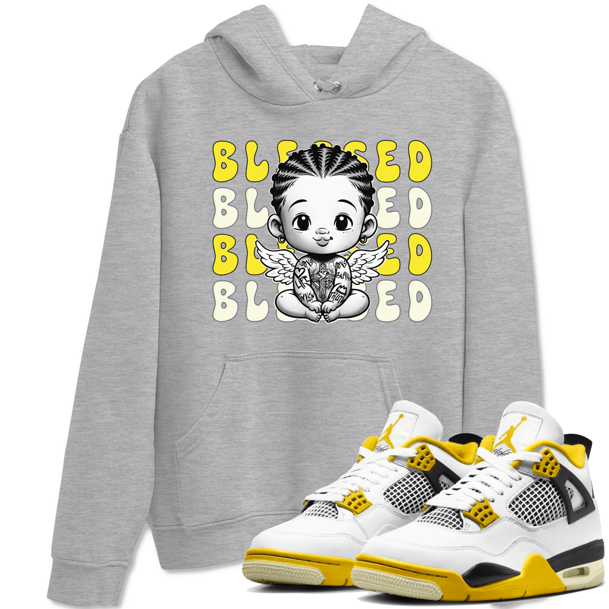 Air Jordan 4 Vivid Sulfur shirt to match jordans Blessed sneaker tees 4s Vivid Sulfur SNRT Sneaker Release Tees unisex cotton Heather Grey 1 crew neck shirt