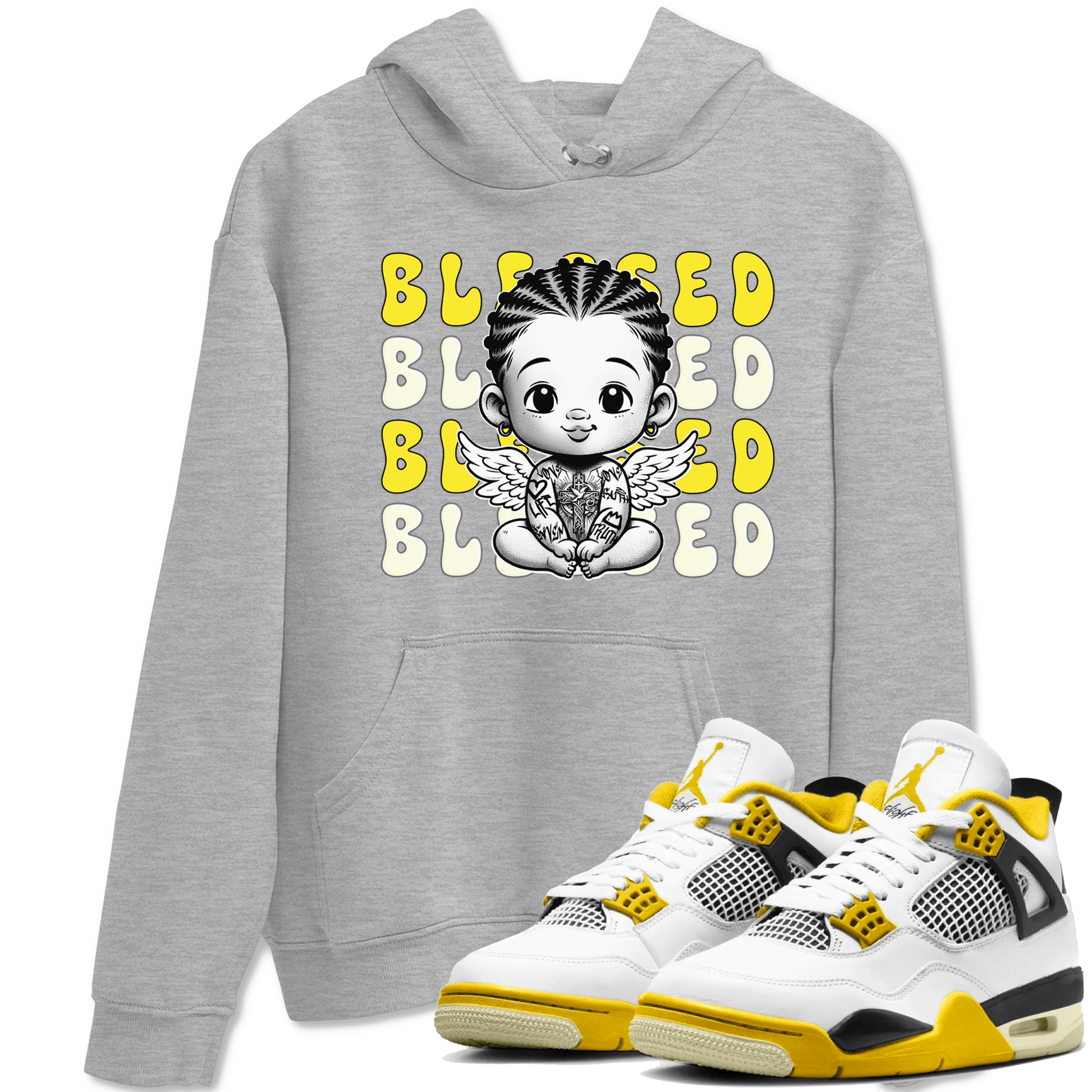 Air Jordan 4 Vivid Sulfur shirt to match jordans Blessed sneaker tees 4s Vivid Sulfur SNRT Sneaker Release Tees unisex cotton Heather Grey 1 crew neck shirt