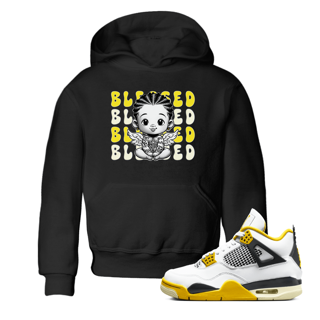 Air Jordan 4 Vivid Sulfur shirt to match jordans Blessed sneaker tees 4s Vivid Sulfur SNRT sneaker release tees baby toddler Black 1 cotton Shirt