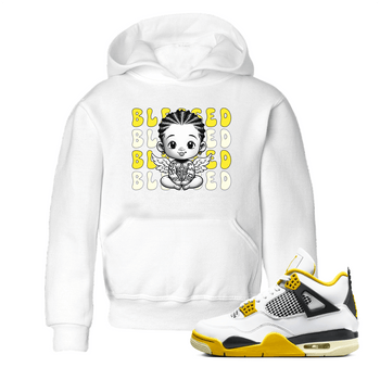Air Jordan 4 Vivid Sulfur shirt to match jordans Blessed sneaker tees 4s Vivid Sulfur SNRT sneaker release tees baby toddler White 1 cotton Shirt