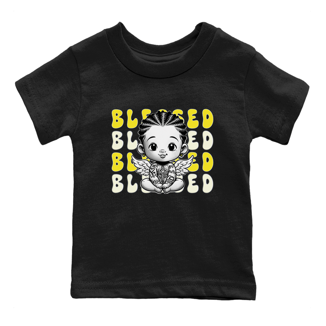 Air Jordan 4 Vivid Sulfur shirt to match jordans Blessed sneaker tees 4s Vivid Sulfur SNRT sneaker release tees baby toddler Black 2 cotton Shirt