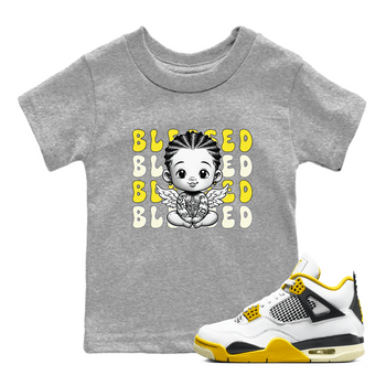Air Jordan 4 Vivid Sulfur shirt to match jordans Blessed sneaker tees 4s Vivid Sulfur SNRT sneaker release tees baby toddler Heather Grey 1 cotton Shirt