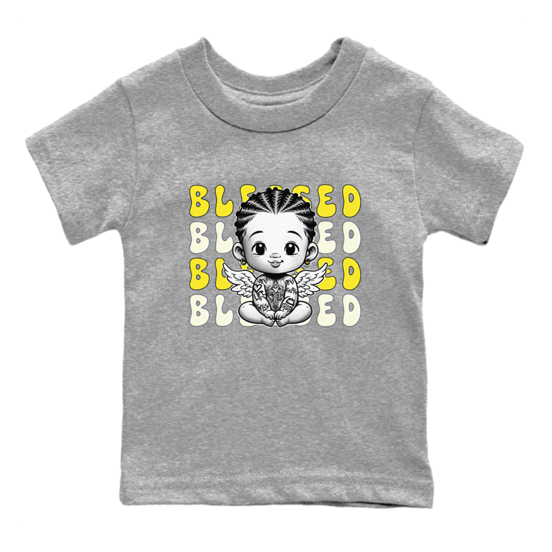 Air Jordan 4 Vivid Sulfur shirt to match jordans Blessed sneaker tees 4s Vivid Sulfur SNRT sneaker release tees baby toddler Heather Grey 2 cotton Shirt