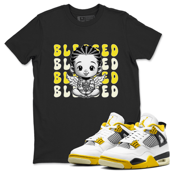 Air Jordan 4 Vivid Sulfur shirt to match jordans Blessed sneaker tees 4s Vivid Sulfur SNRT Sneaker Release Tees unisex cotton Black 1 crew neck shirt