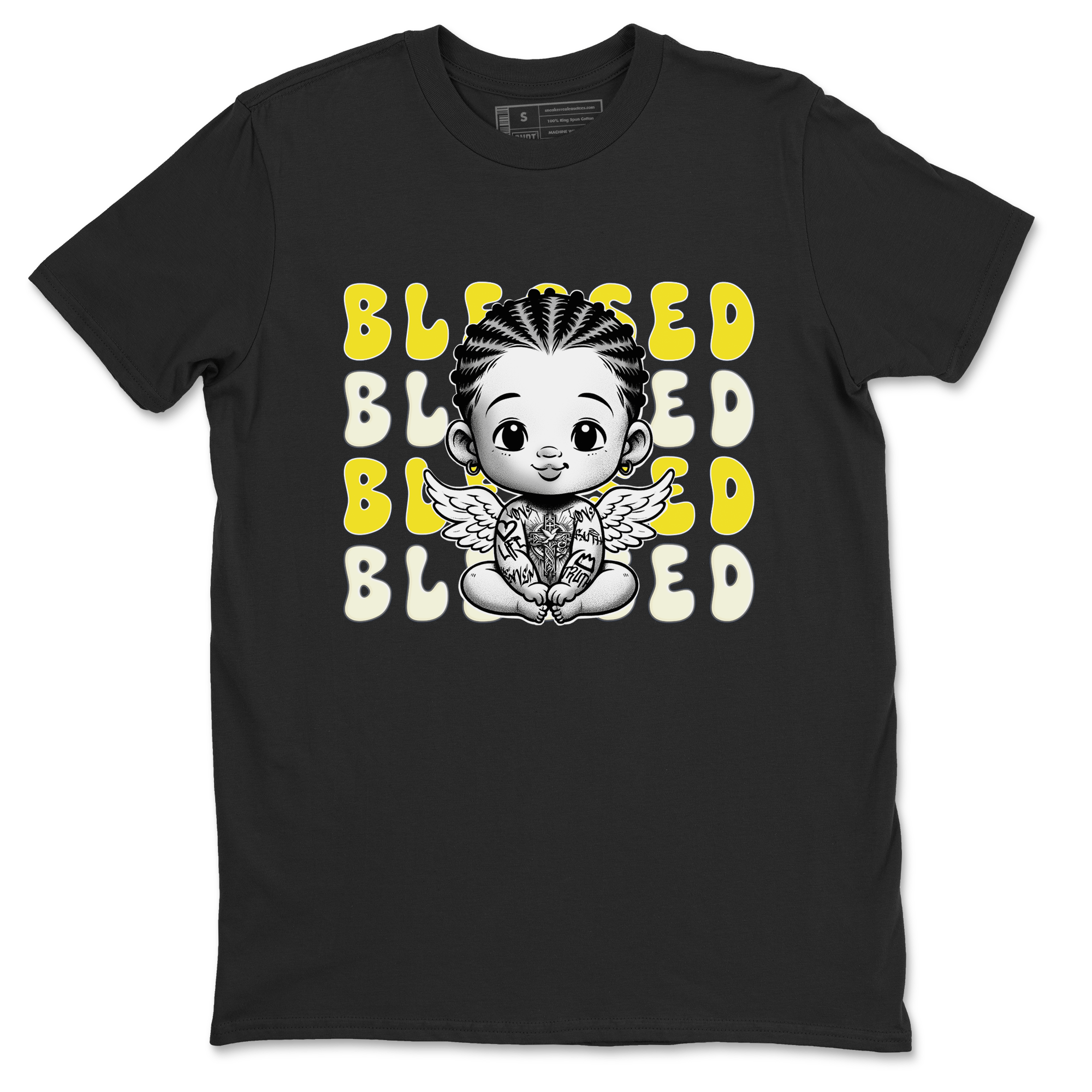 Air Jordan 4 Vivid Sulfur shirt to match jordans Blessed sneaker tees 4s Vivid Sulfur SNRT Sneaker Release Tees unisex cotton Black 2 crew neck shirt