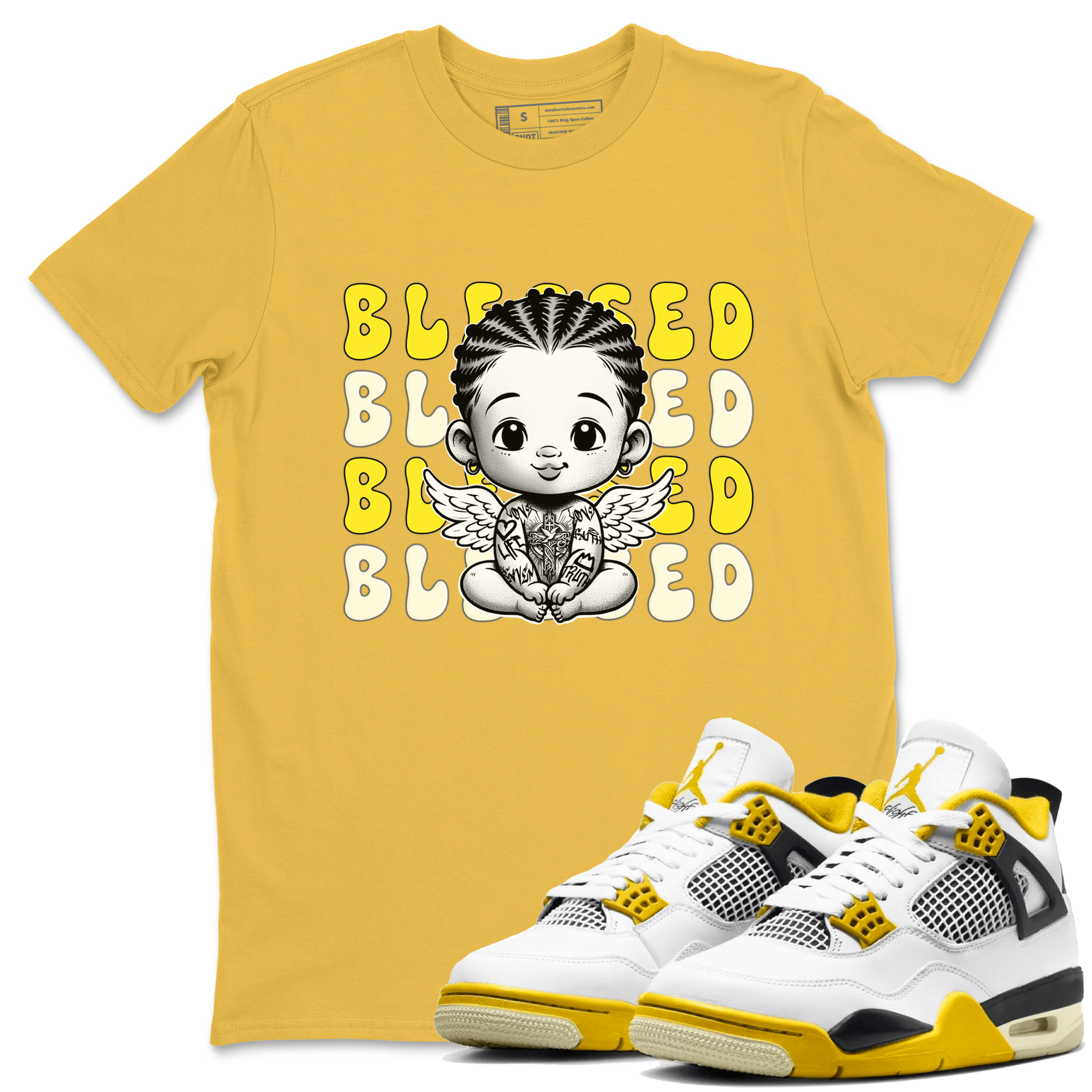 Air Jordan 4 Vivid Sulfur shirt to match jordans Blessed sneaker tees 4s Vivid Sulfur SNRT Sneaker Release Tees unisex cotton Daisy 1 crew neck shirt