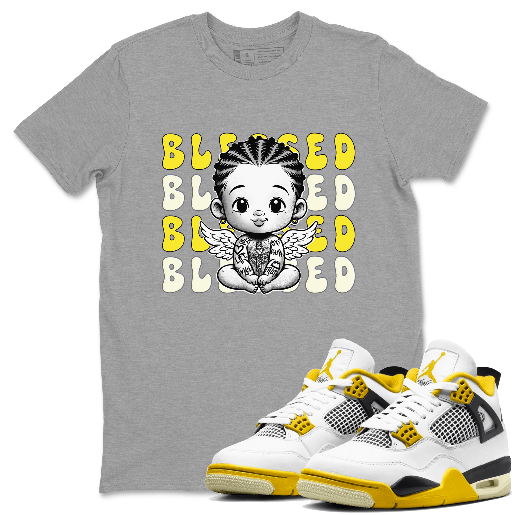 Air Jordan 4 Vivid Sulfur shirt to match jordans Blessed sneaker tees 4s Vivid Sulfur SNRT Sneaker Release Tees unisex cotton Heather Grey 1 crew neck shirt