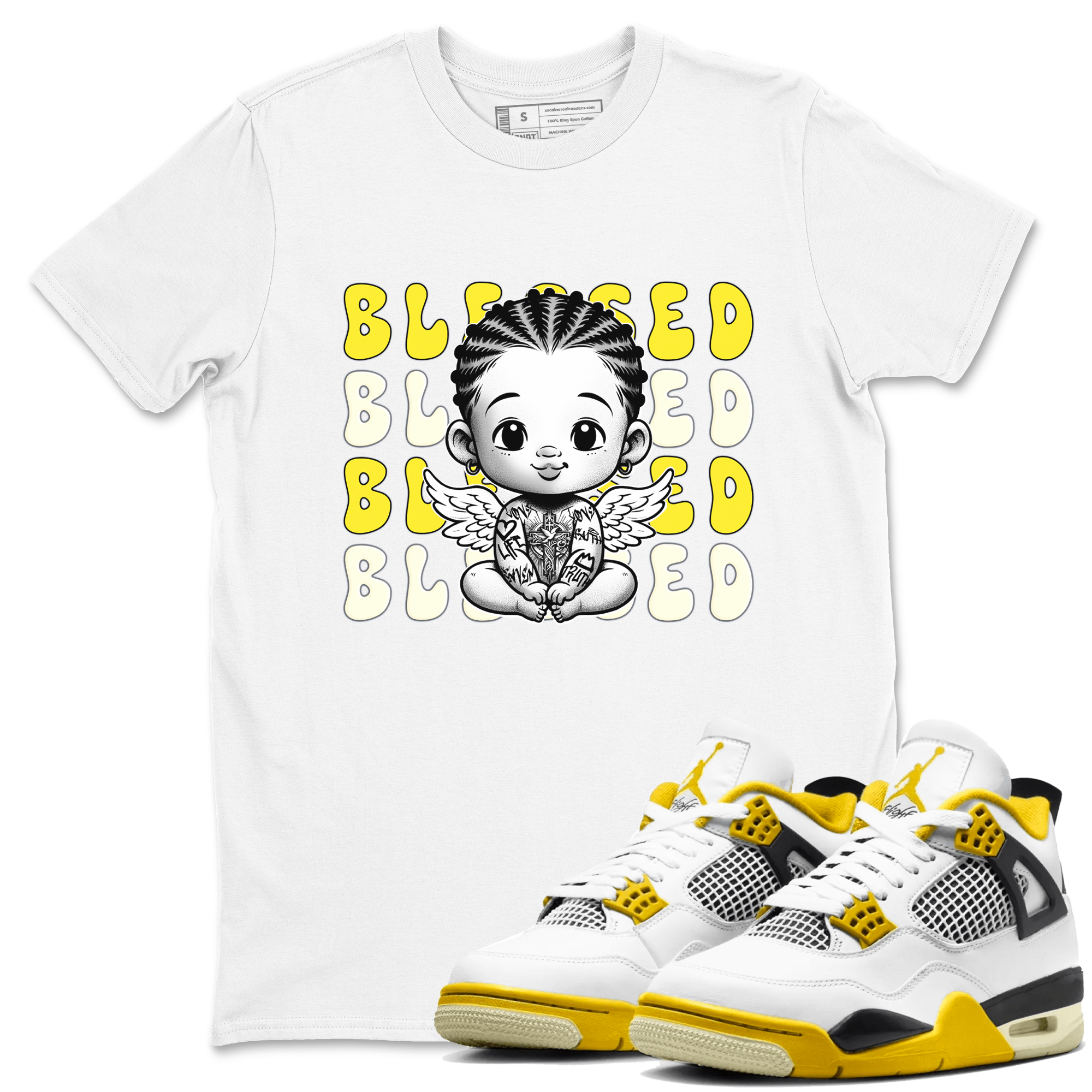 Air Jordan 4 Vivid Sulfur shirt to match jordans Blessed sneaker tees 4s Vivid Sulfur SNRT Sneaker Release Tees unisex cotton White 1 crew neck shirt