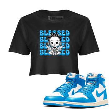 1s High OG UNC Reimagined shirts to match jordans Blessed Baby graphic tees Air Jordan 1 UNC Reimagined match shoes to clothes SNRT Sneaker Tees unisex cotton Black 1 crop tee
