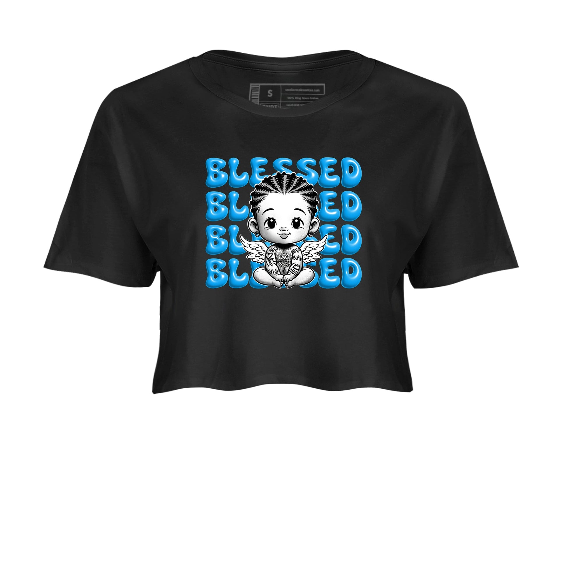 1s High OG UNC Reimagined shirts to match jordans Blessed Baby graphic tees Air Jordan 1 UNC Reimagined match shoes to clothes SNRT Sneaker Tees unisex cotton Black 2 crop tee