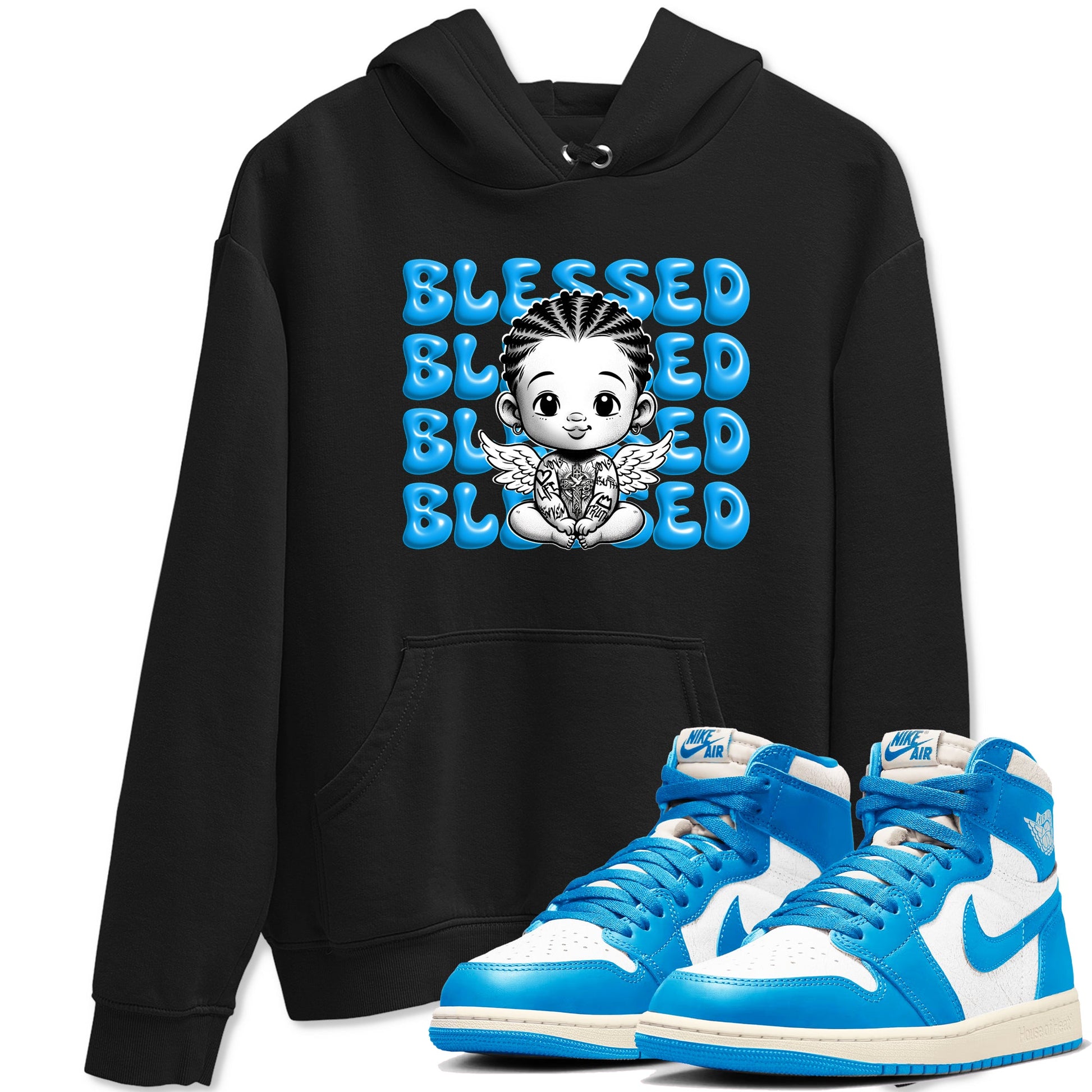 1s High OG UNC Reimagined shirts to match jordans Blessed Baby graphic tees Air Jordan 1 UNC Reimagined match shoes to clothes SNRT Sneaker Tees unisex cotton Black 1 shirts