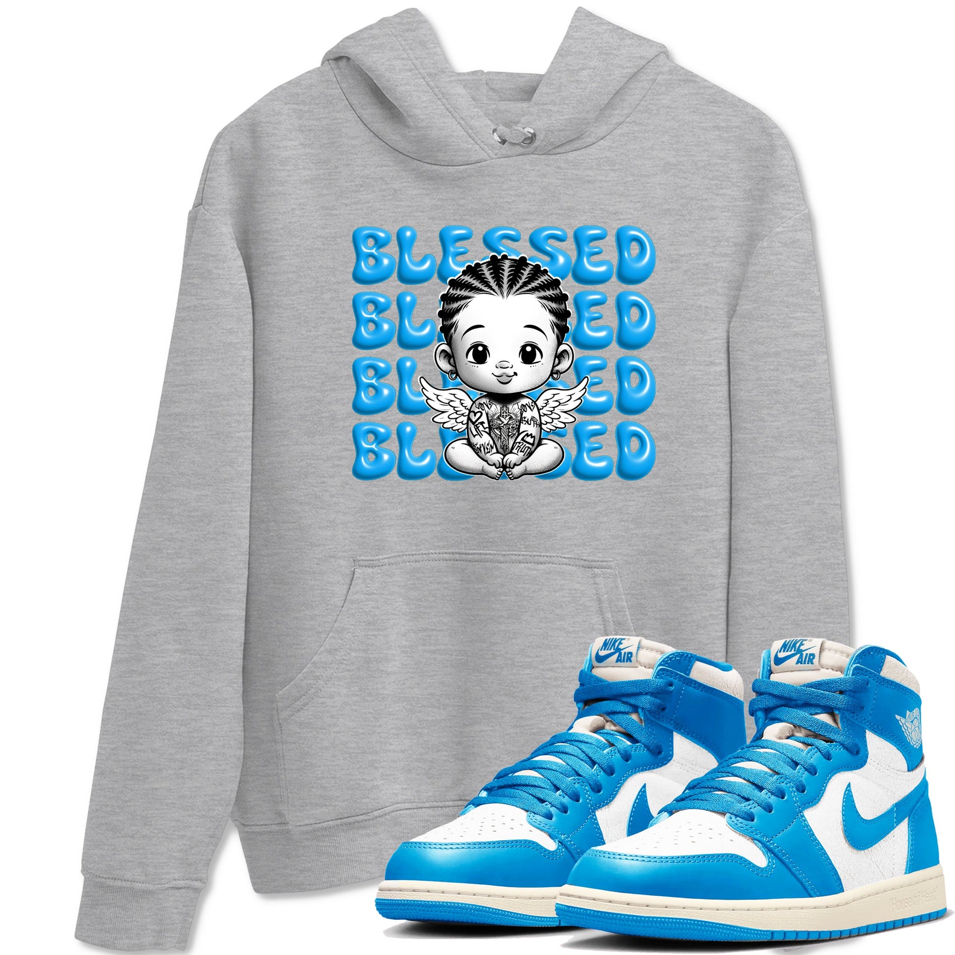 1s High OG UNC Reimagined shirts to match jordans Blessed Baby graphic tees Air Jordan 1 UNC Reimagined match shoes to clothes SNRT Sneaker Tees unisex cotton Heather Grey 1 shirts