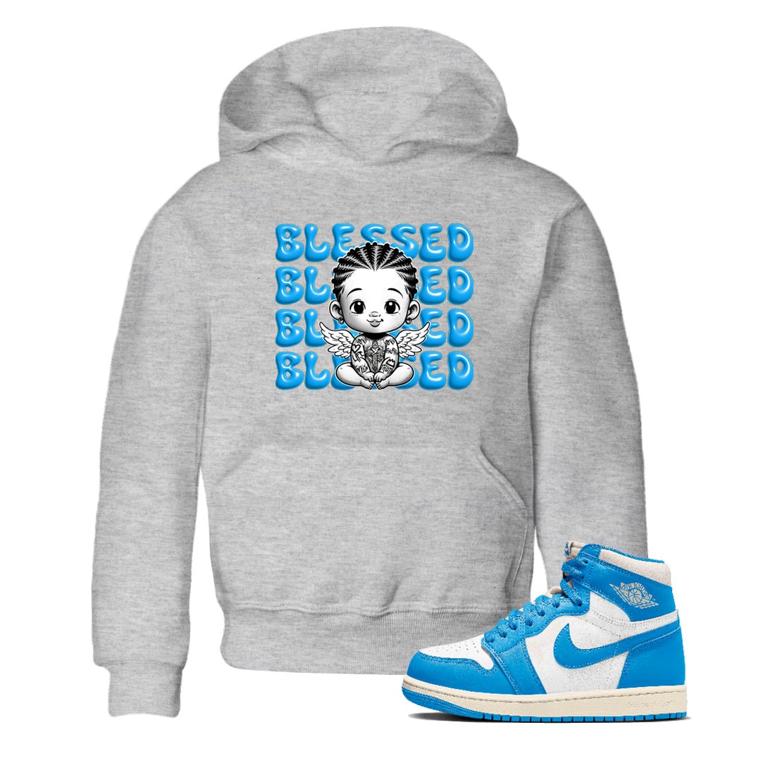 1s High OG UNC Reimagined shirts to match jordans Blessed Baby graphic tees Air Jordan 1 UNC Reimagined match shoes to clothes SNRT Sneaker Tees Youth Baby Heather Grey 1 tee
