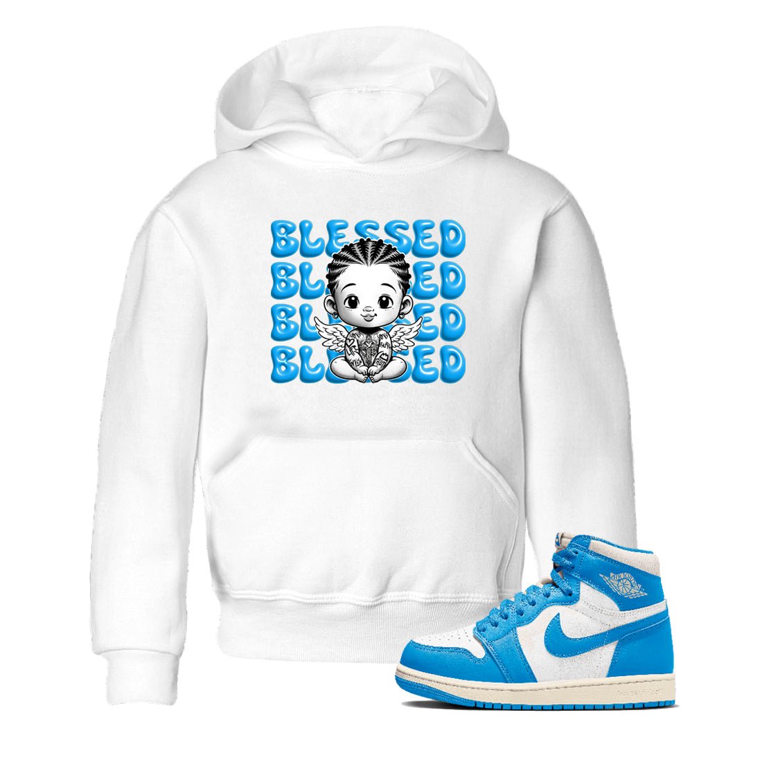 1s High OG UNC Reimagined shirts to match jordans Blessed Baby graphic tees Air Jordan 1 UNC Reimagined match shoes to clothes SNRT Sneaker Tees Youth Baby White 1 tee
