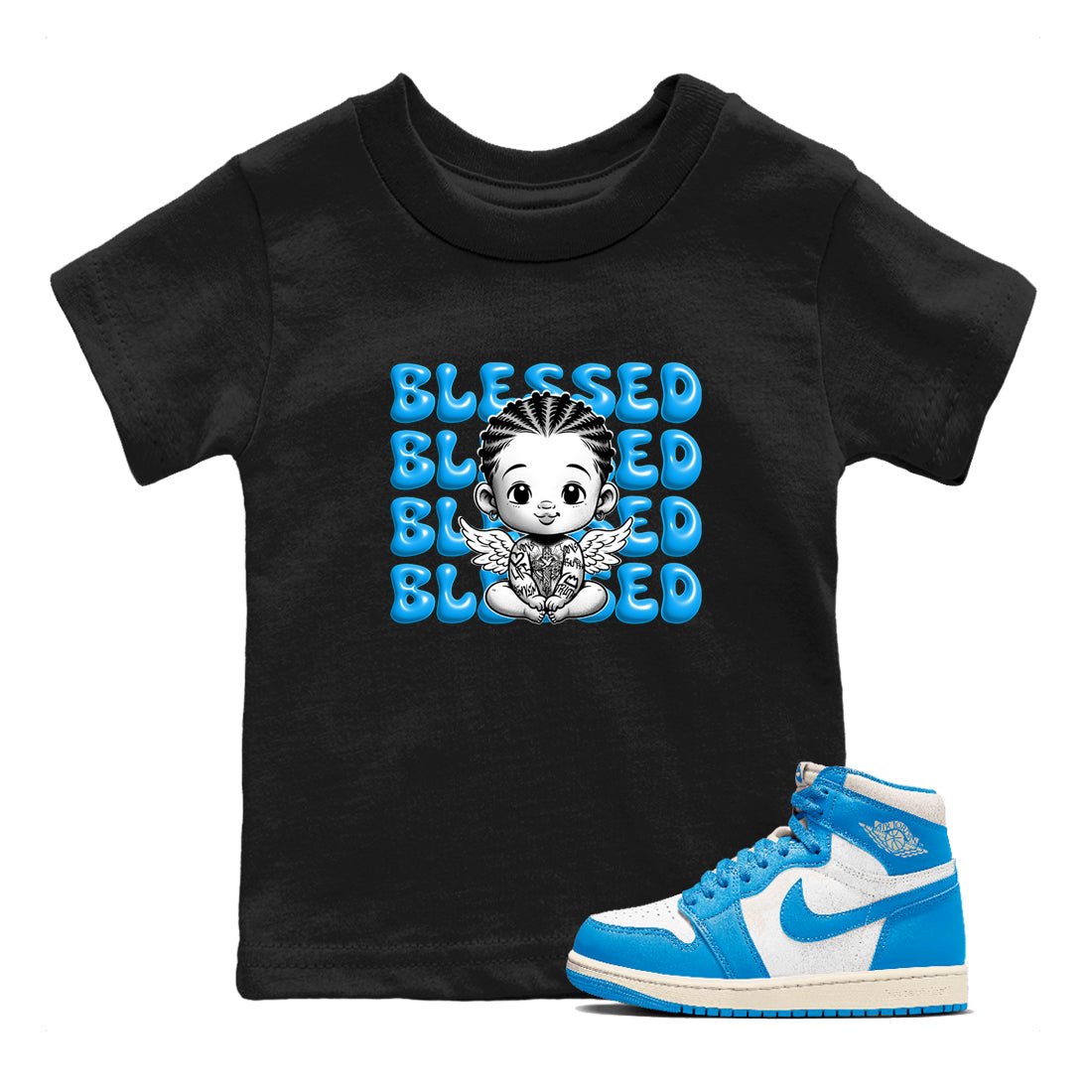 1s High OG UNC Reimagined shirts to match jordans Blessed Baby graphic tees Air Jordan 1 UNC Reimagined match shoes to clothes SNRT Sneaker Tees Youth Baby Black 1 tee